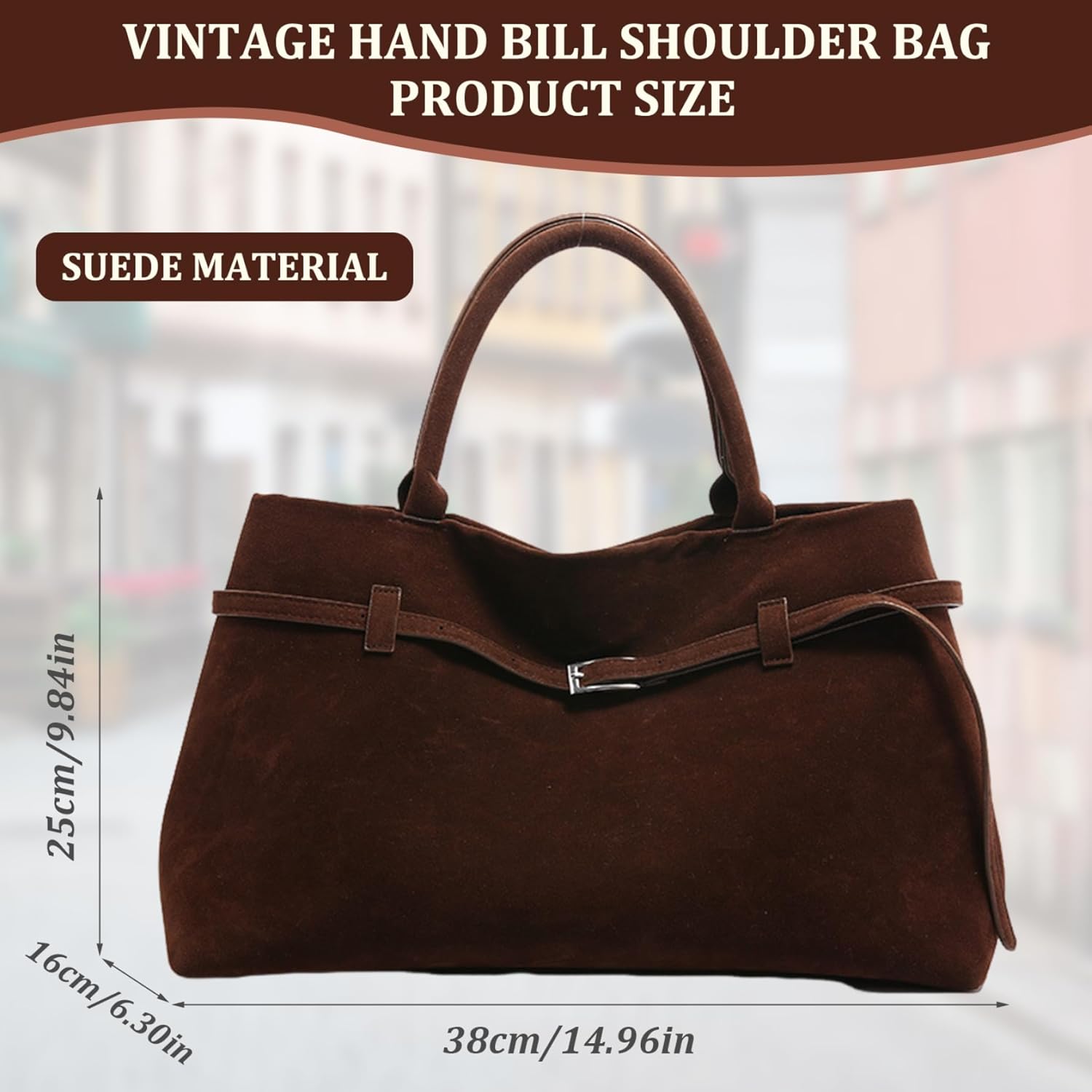 Suede Tote Bag Women Retro Dark Brown Faux Leather Tote Bag Slouchy Suede Bag with Handle Large Capacity Tote Bags for Daily Work Travel Shopping - Image 4