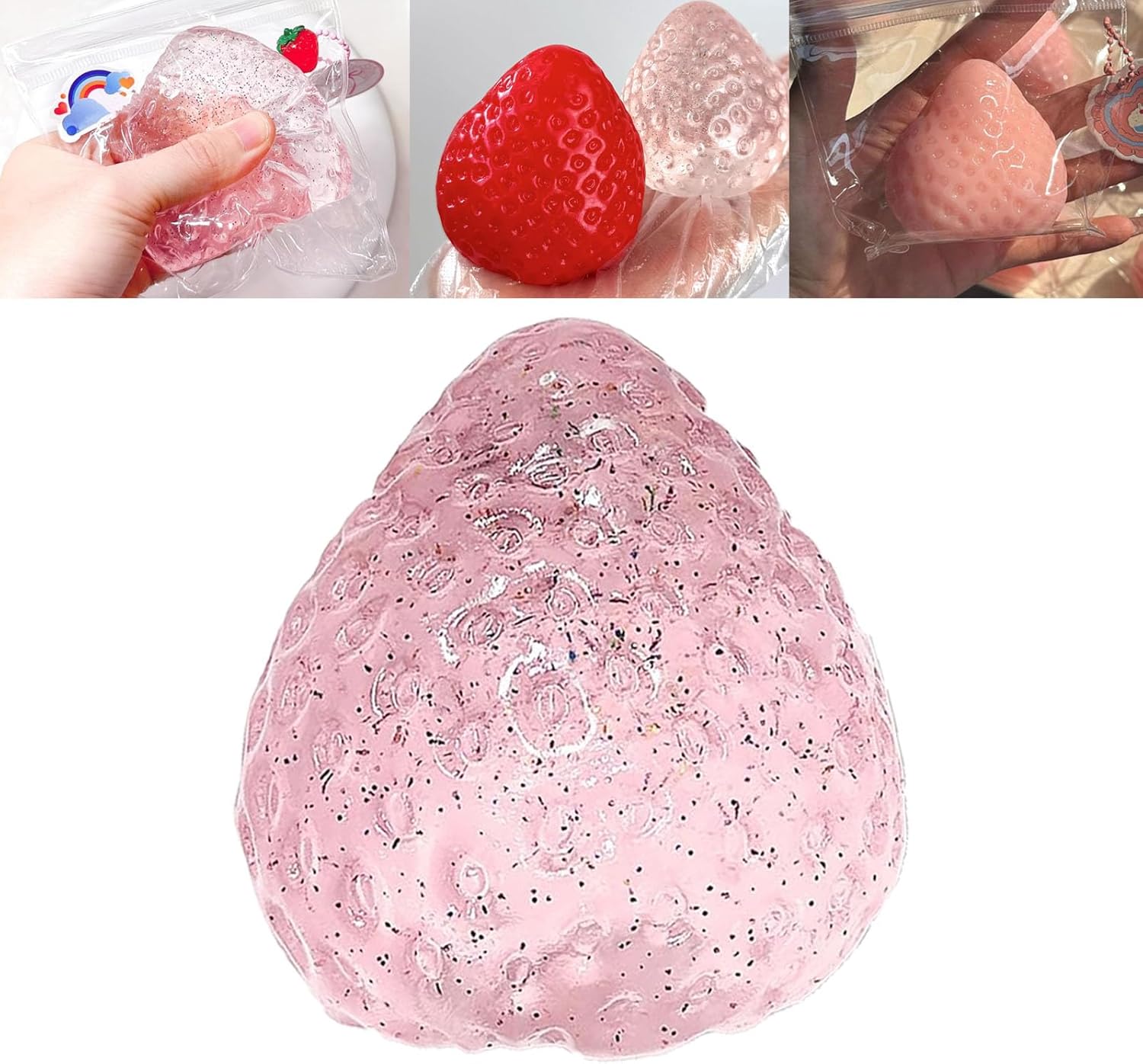 Taba Squishy Strawberry, Strawberry Taba Squishy Toys, Handmade Taba Squishy Clear Stress Relieving for Adults Office School (1 Fine Glitter) - Image 1