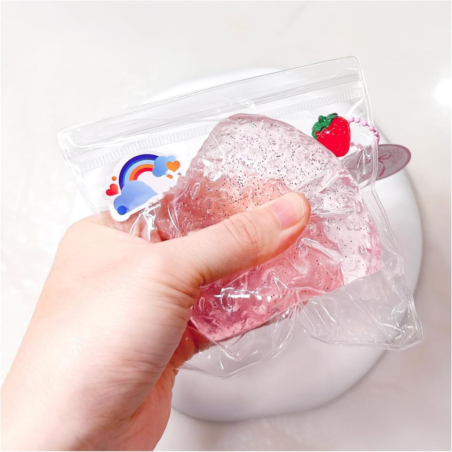 Taba Squishy Strawberry, Strawberry Taba Squishy Toys, Handmade Taba Squishy Clear Stress Relieving for Adults Office School (1 Fine Glitter) - Image 2