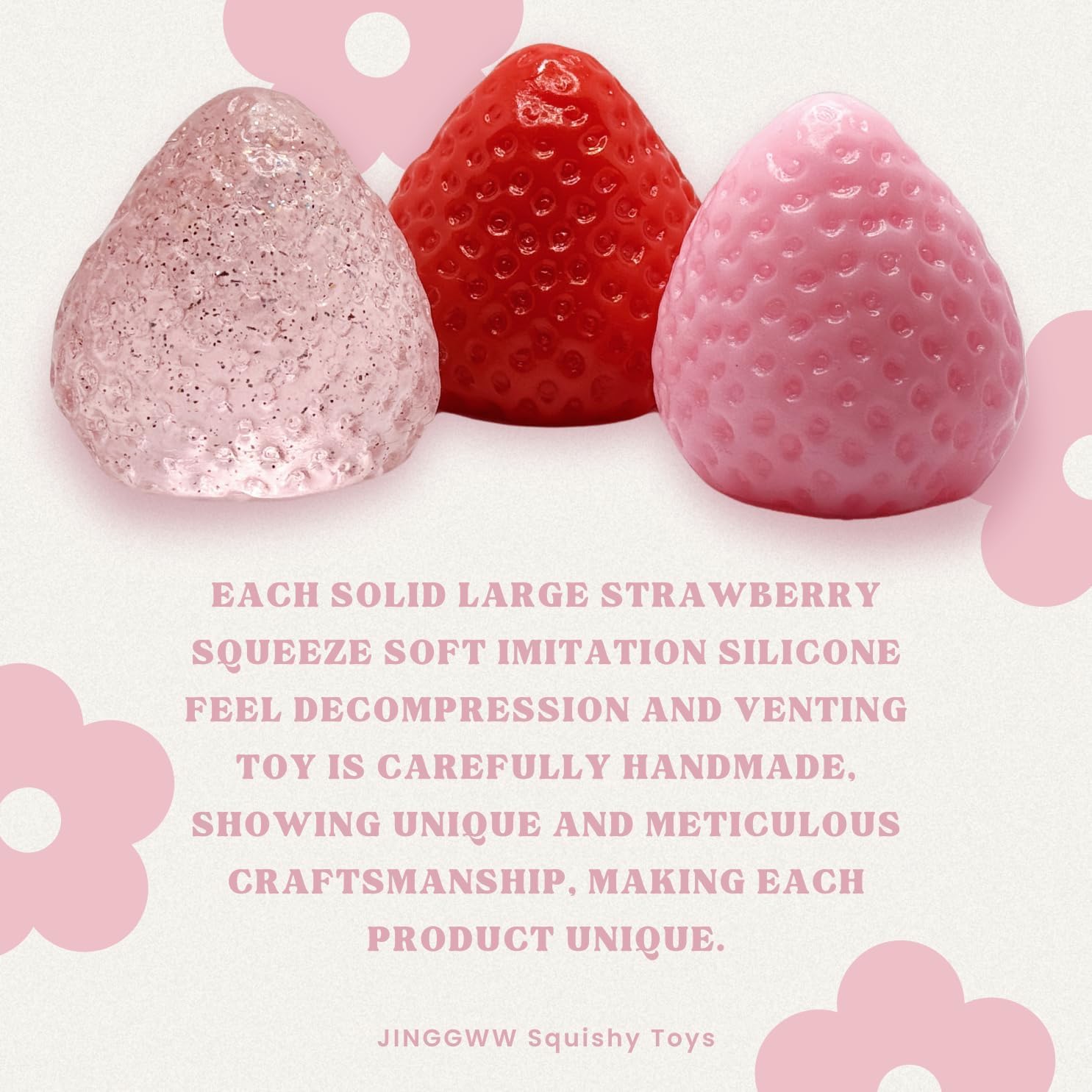 Taba Squishy Strawberry, Strawberry Taba Squishy Toys, Handmade Taba Squishy Clear Stress Relieving for Adults Office School (1 Fine Glitter) - Image 3