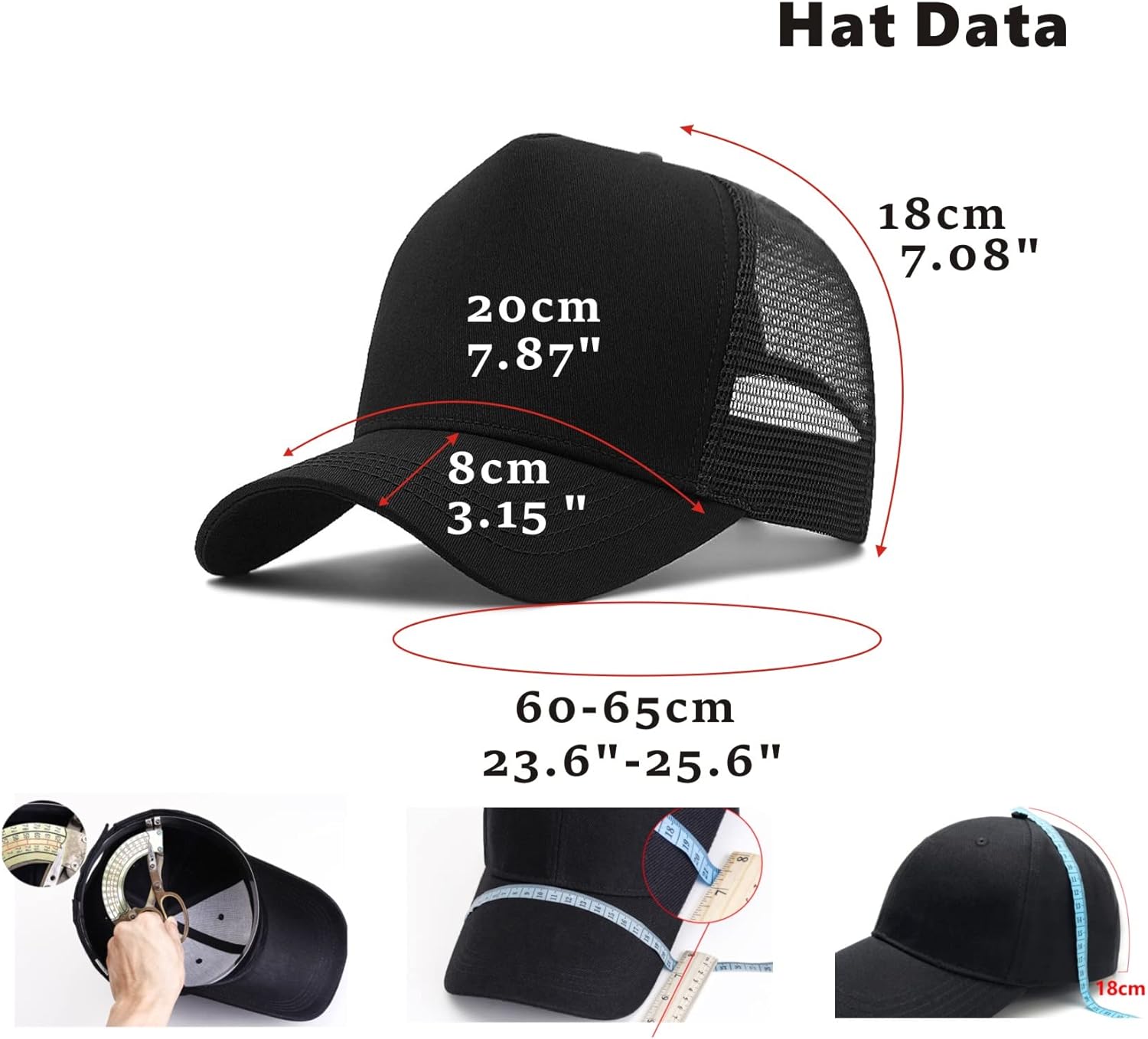 Oversize XXL Mesh Trucker Hat Big Head Hats for Men High Crown Baseball Cap Breathable Dad Hat Adjustable 23.6