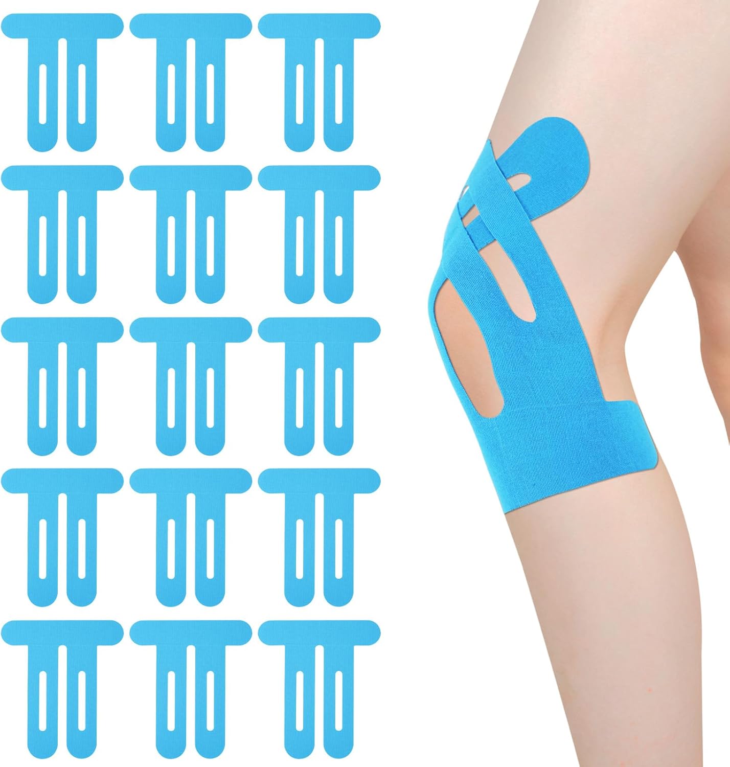 15pcs Precut Kinesiology Tape for Knees, Breathable & Waterproof Pre Cut Sport Tape Running Accessories Elastic Muscle Athletic Physio Kinetic Sticker Strips for Knee Stability and Muscle Support - Image 1