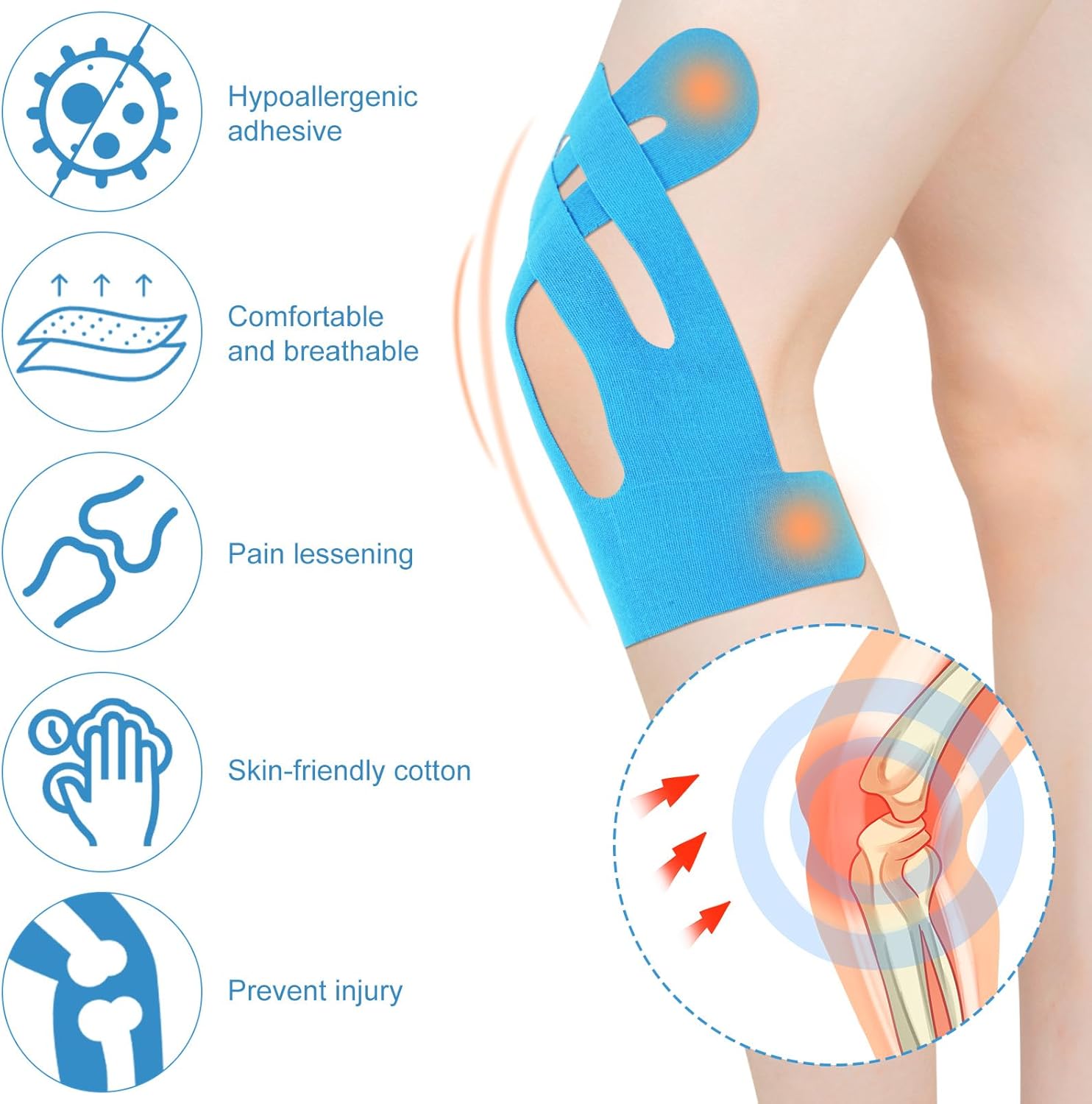 15pcs Precut Kinesiology Tape for Knees, Breathable & Waterproof Pre Cut Sport Tape Running Accessories Elastic Muscle Athletic Physio Kinetic Sticker Strips for Knee Stability and Muscle Support - Image 4