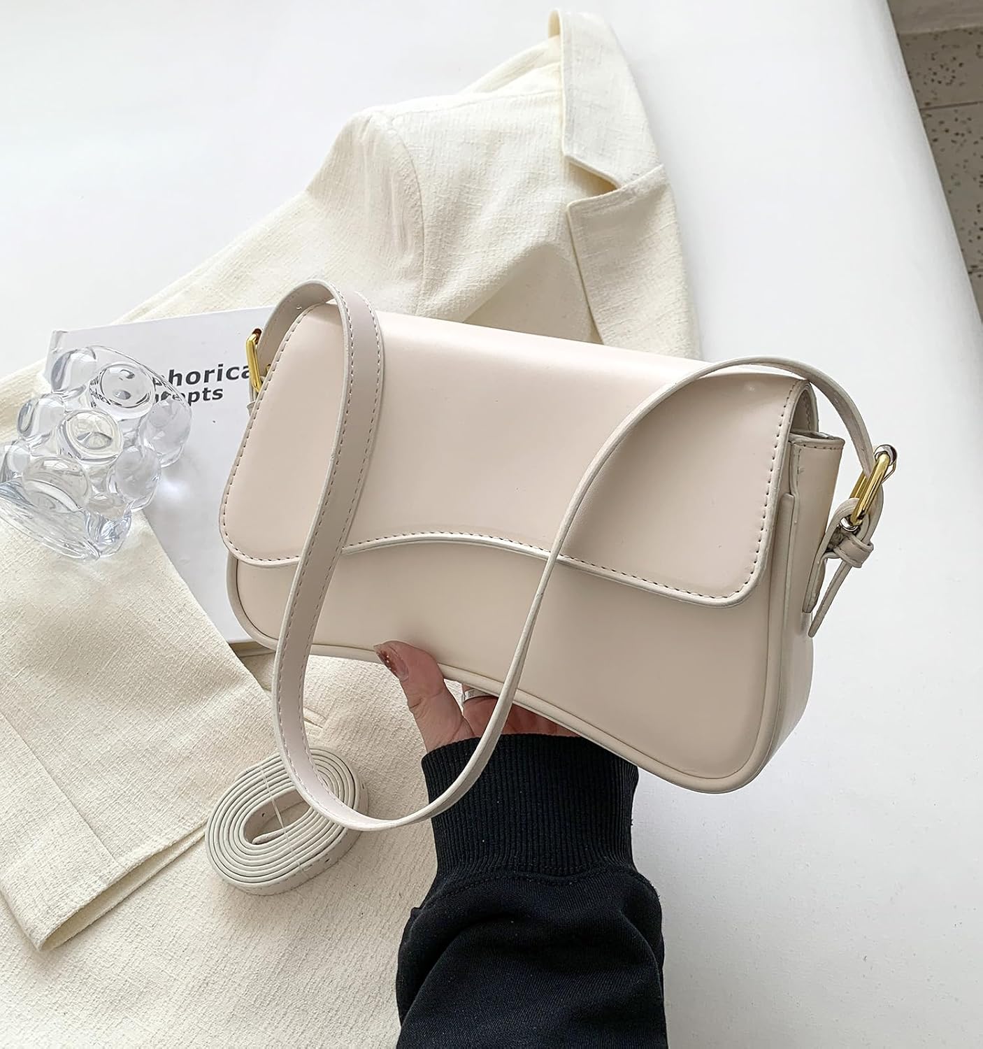 Women's Crescent Shoulder Bags Retro Y2k 90s Hobo Handbags Top Handle Faux Leather Underarm Bag Fashion Clutch Purses - Image 5