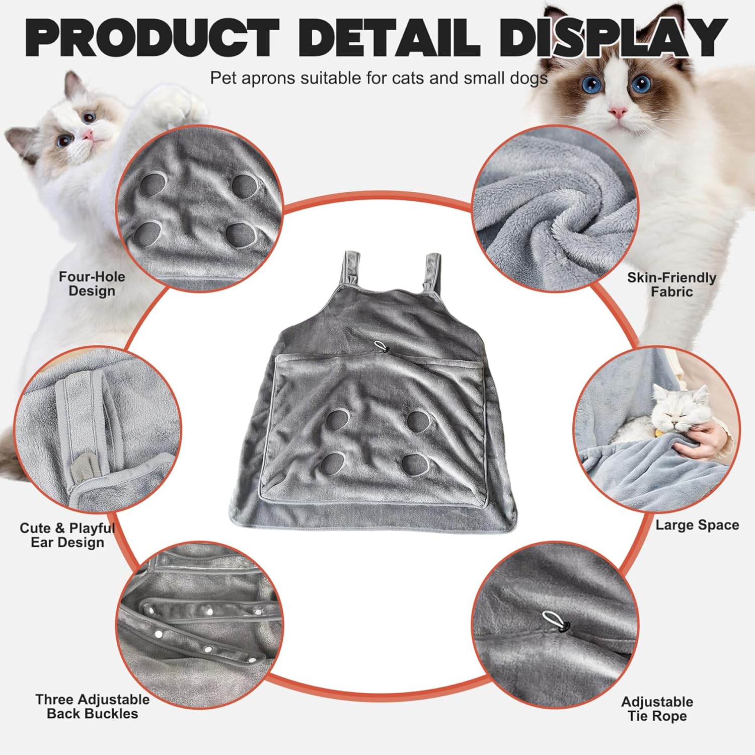 Cat Sling Soft Flannel Cat Apron with Claws Holes Multifunctional Adjustable Pet Carrier for Nail Cutting Cozy Sleeping Petting - Image 4