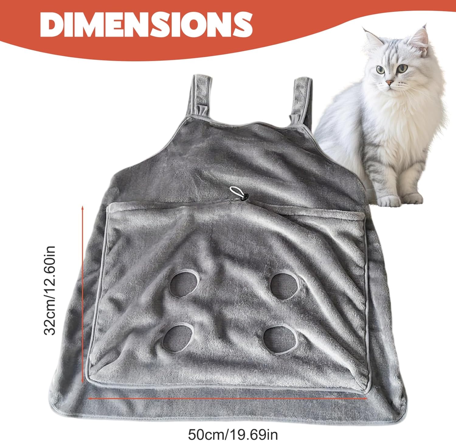 Cat Sling Soft Flannel Cat Apron with Claws Holes Multifunctional Adjustable Pet Carrier for Nail Cutting Cozy Sleeping Petting - Image 5
