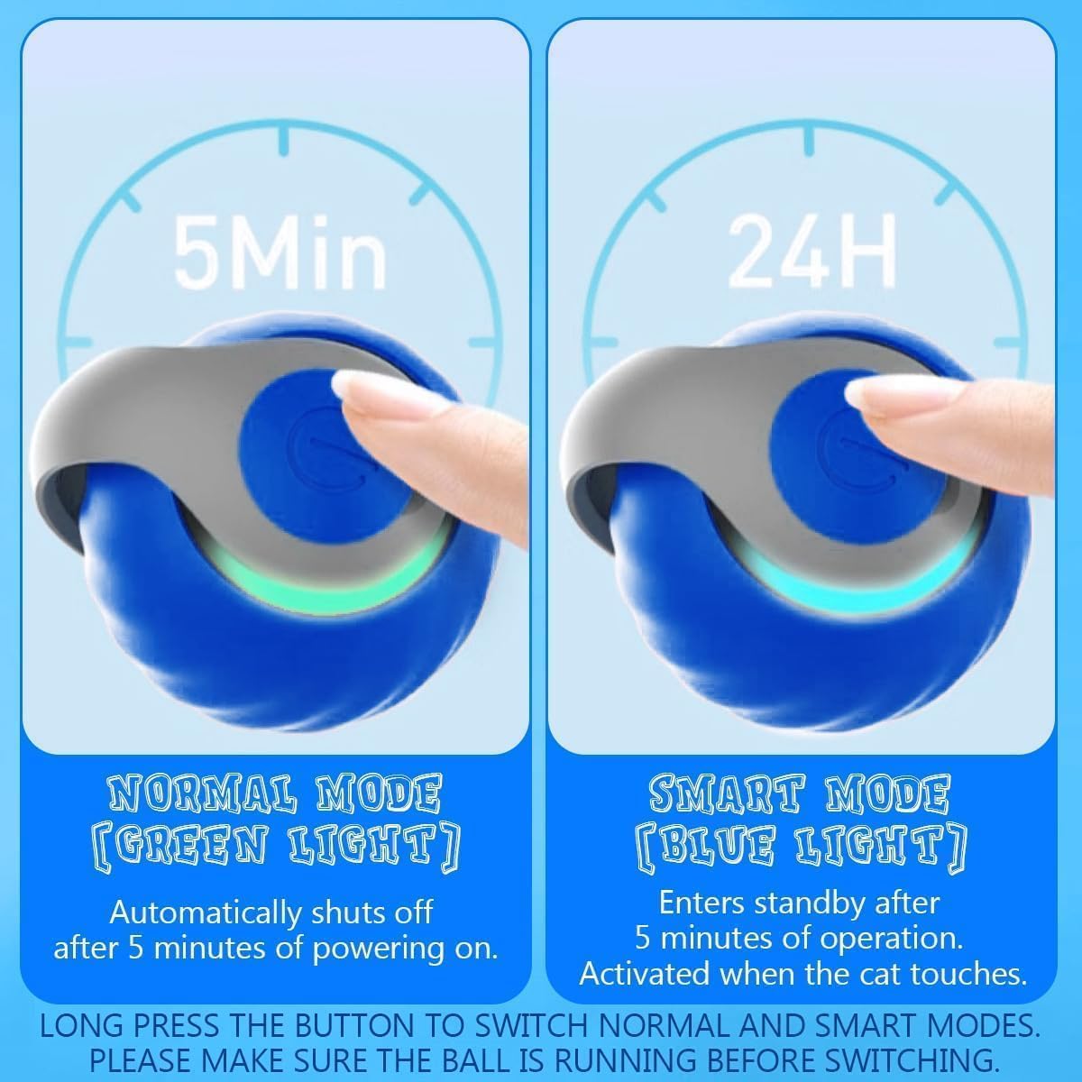 Speedy Ball with Tail Cat Toy, Smart Interactive Toy for Bored Indoor Cats 2 Speeds, Automatic Cat Rolling Ball 2.0 Enrichment Toys, USB Rechargeable Cat Ball，Motion Activated (Blue) - Image 4