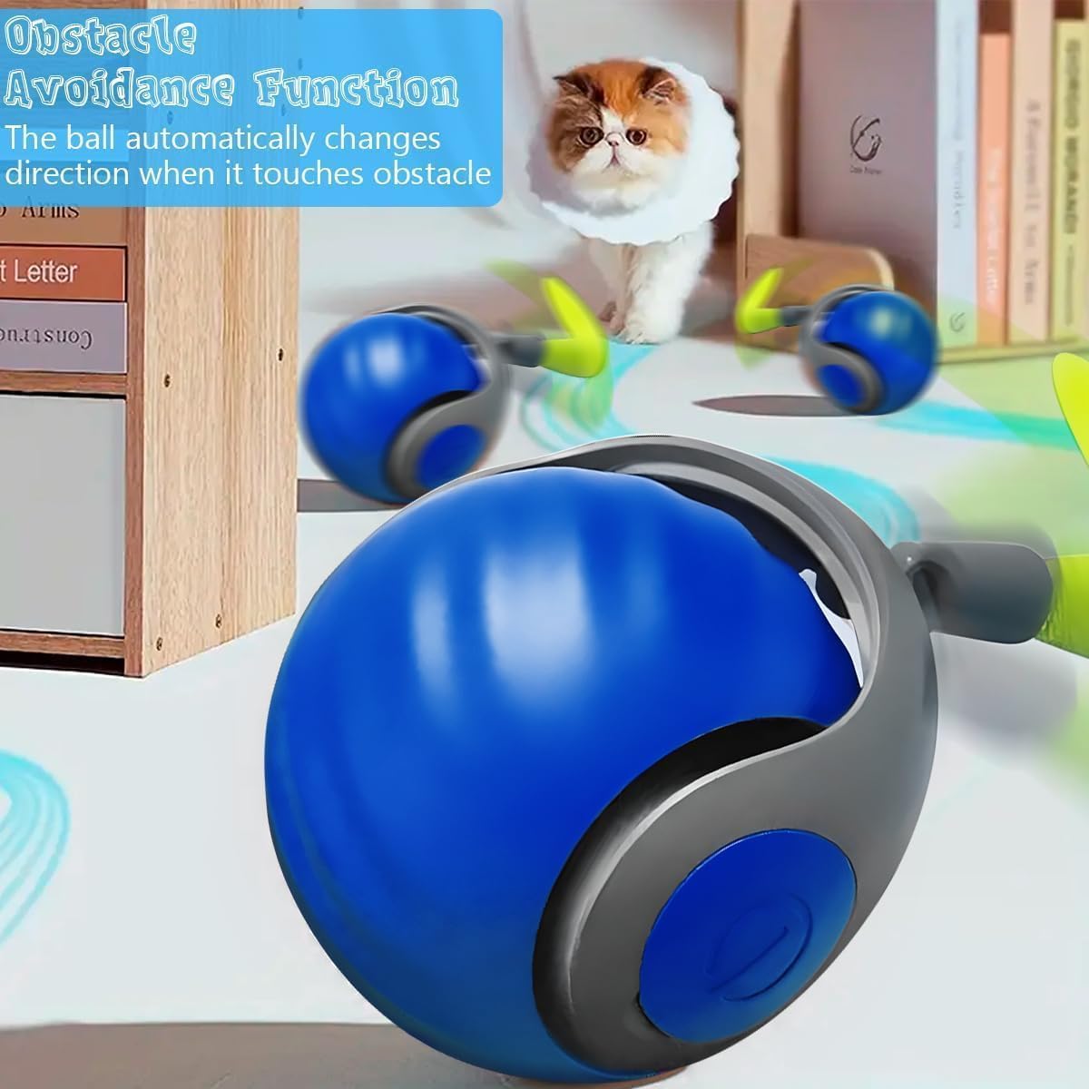Speedy Ball with Tail Cat Toy, Smart Interactive Toy for Bored Indoor Cats 2 Speeds, Automatic Cat Rolling Ball 2.0 Enrichment Toys, USB Rechargeable Cat Ball，Motion Activated (Blue) - Image 7