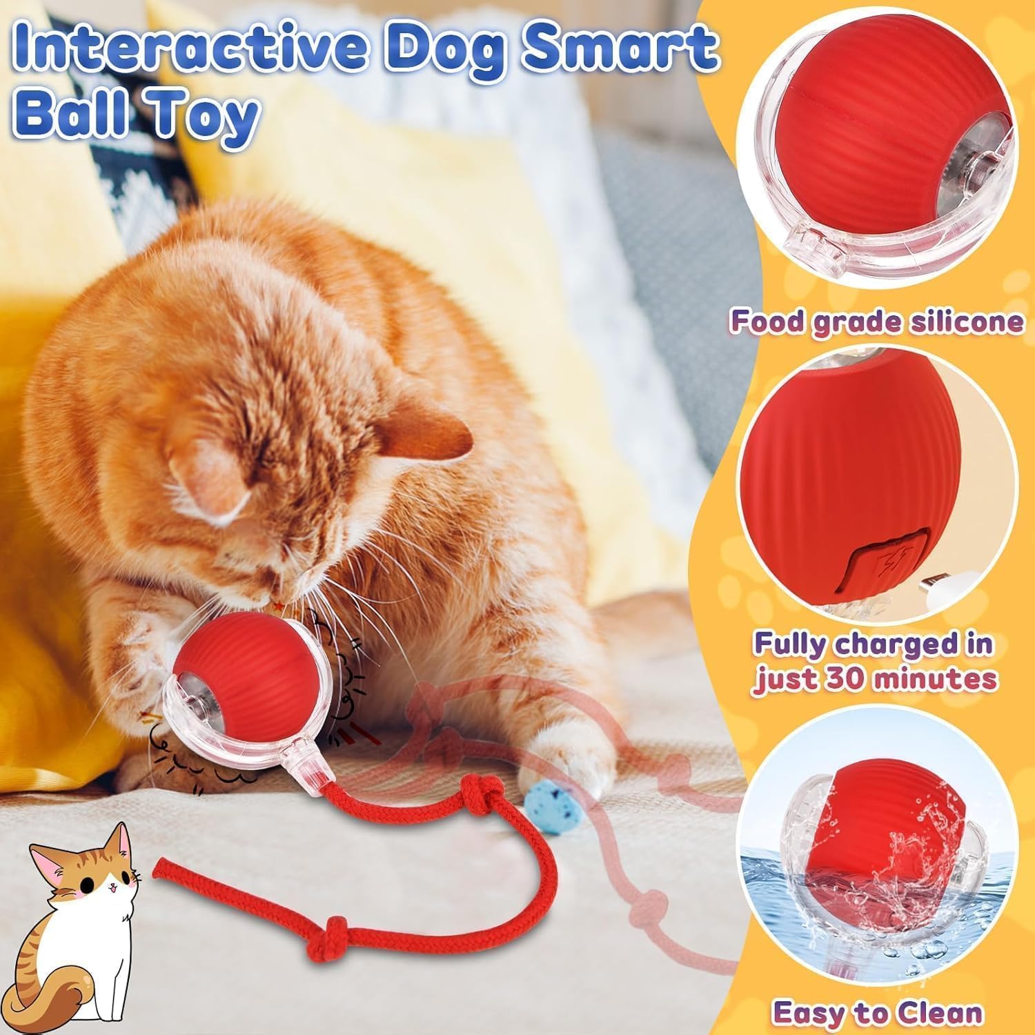 Interactive Rolling Dog Ball, Interactive Cat to-ys Rolling Ball Chewie Viral Dog Ball, Smart Automatic Rolling Pet Ball for Cats Dogs Motion Activated - Image 5