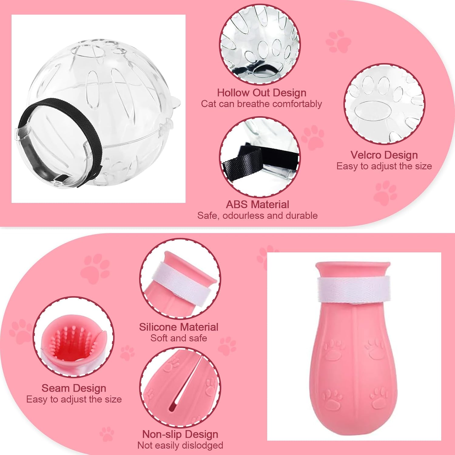 Cat Muzzle and Boots Set, Cat Transparent Muzzle Prevent from Cats Biting Chewing, Breathable Cat Adjustable Hood for Grooming, Adjustable Cat Anti-Scratch Foot Cover for Cats Bathing Nail Trimming - Image 3