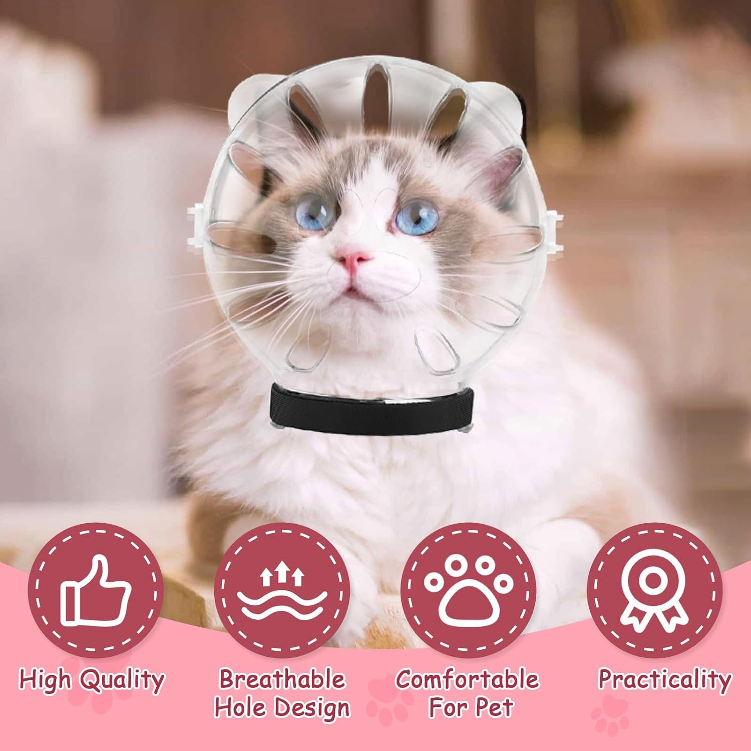 Cat Muzzle and Boots Set, Cat Transparent Muzzle Prevent from Cats Biting Chewing, Breathable Cat Adjustable Hood for Grooming, Adjustable Cat Anti-Scratch Foot Cover for Cats Bathing Nail Trimming - Image 6