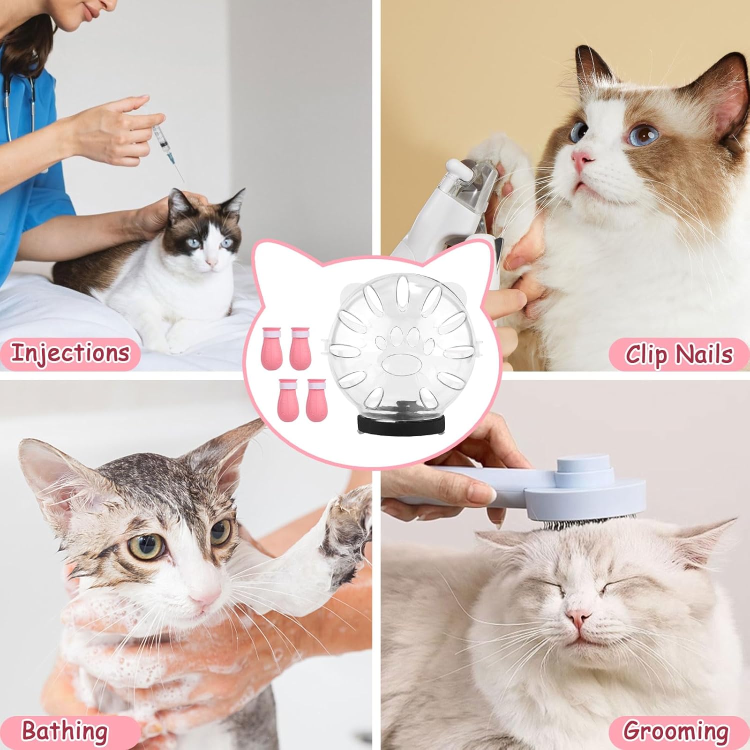 Cat Muzzle and Boots Set, Cat Transparent Muzzle Prevent from Cats Biting Chewing, Breathable Cat Adjustable Hood for Grooming, Adjustable Cat Anti-Scratch Foot Cover for Cats Bathing Nail Trimming - Image 7