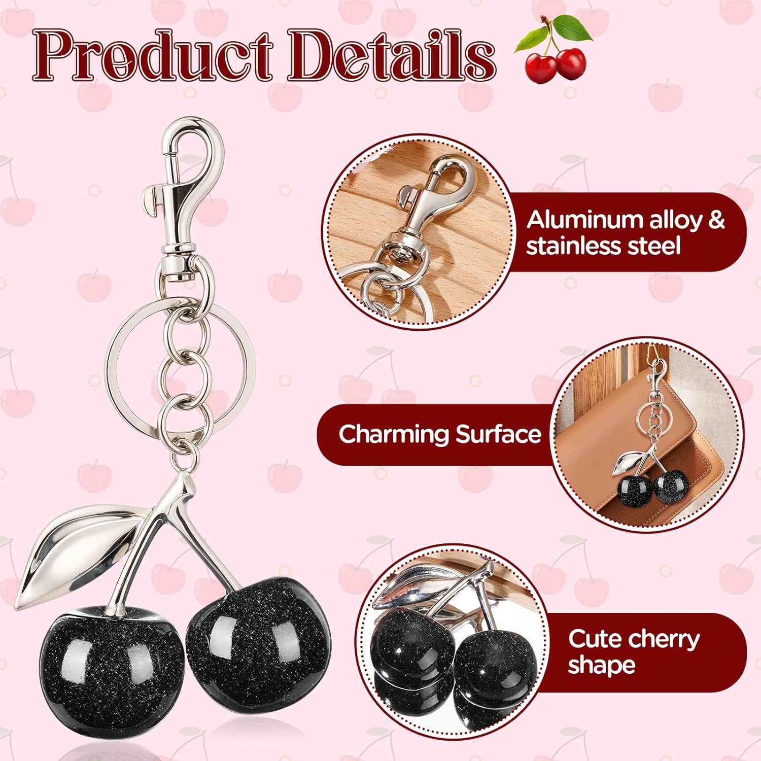 Cherry Keychain,Cherry Bag Charm,Cute Cherry Keychain for Handbag,Girls,Birthday,Gift Valentine's Day,Christmas - Image 3