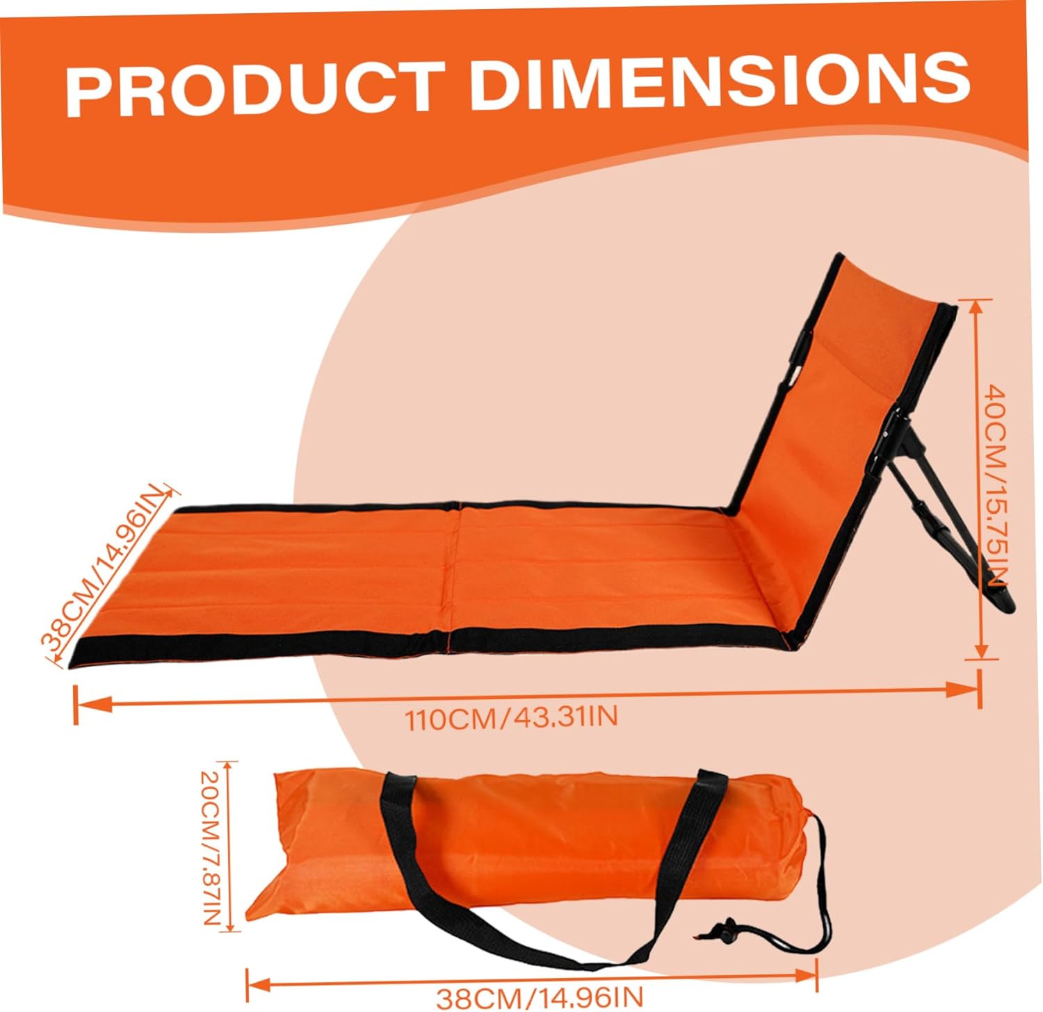 Reclining Beach Mat 15x43.3x15.8/15x26.8x15.8'' Oxford Cloth Waterproof Foldable Beach Lounge Chair Lightweight & Portable Lounger for Adults Holidays Camping Park - Image 3