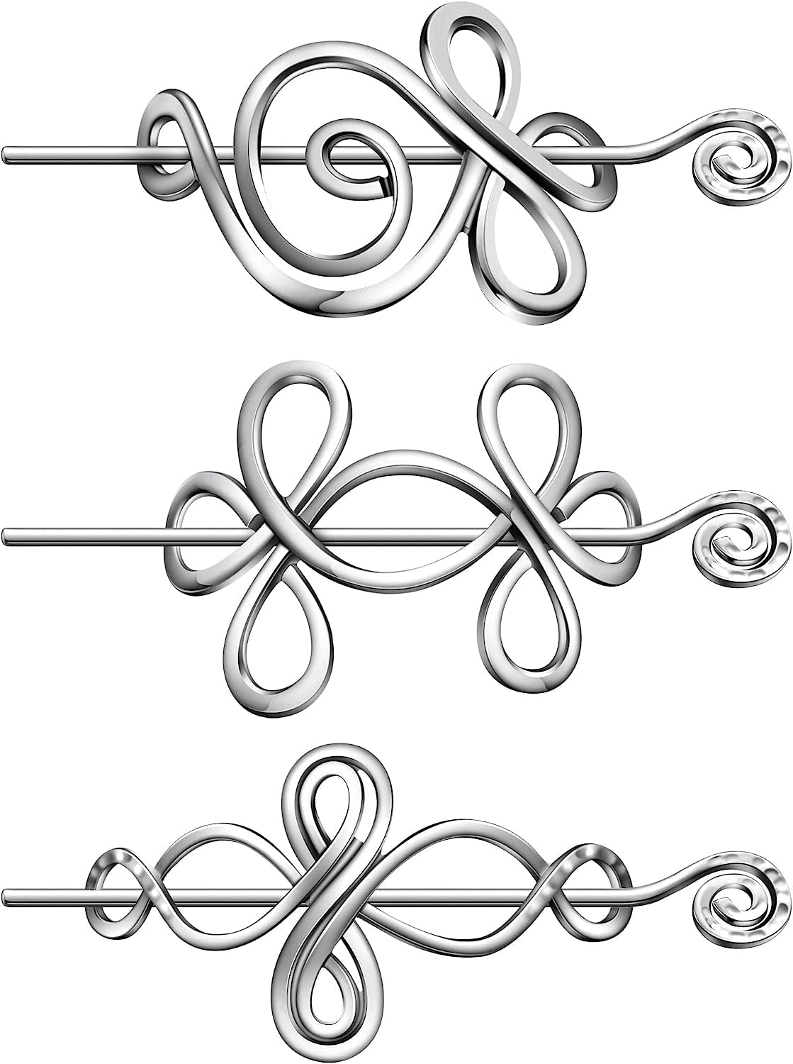 Celtic Shawl Pin 3 Pcs Crossed Knots Budding Spiral Crocheted Scarf Pin Cloak Pin Sweater Brooch for Women Girls Knitter Handmade Cape - Image 1