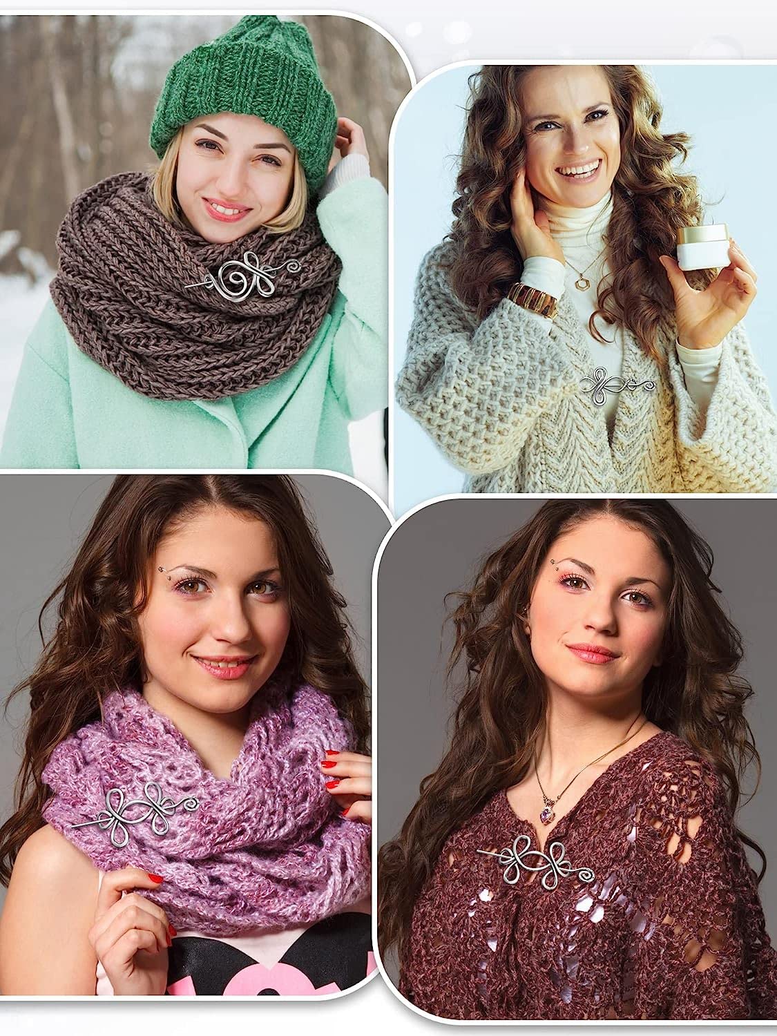 Celtic Shawl Pin 3 Pcs Crossed Knots Budding Spiral Crocheted Scarf Pin Cloak Pin Sweater Brooch for Women Girls Knitter Handmade Cape - Image 3