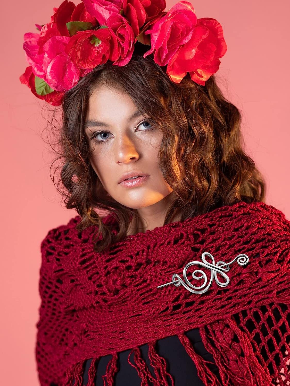 Celtic Shawl Pin 3 Pcs Crossed Knots Budding Spiral Crocheted Scarf Pin Cloak Pin Sweater Brooch for Women Girls Knitter Handmade Cape - Image 4