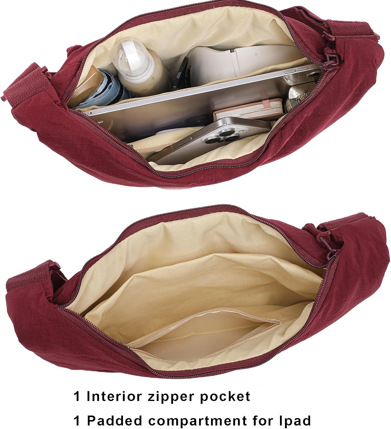 Crescent Bag for Women Men Nylon Crossbody Bags Multi-Pocket Sling Bag Roomy Hobo Bags Moon Bag Slouchy Dumpling Bag - Image 3