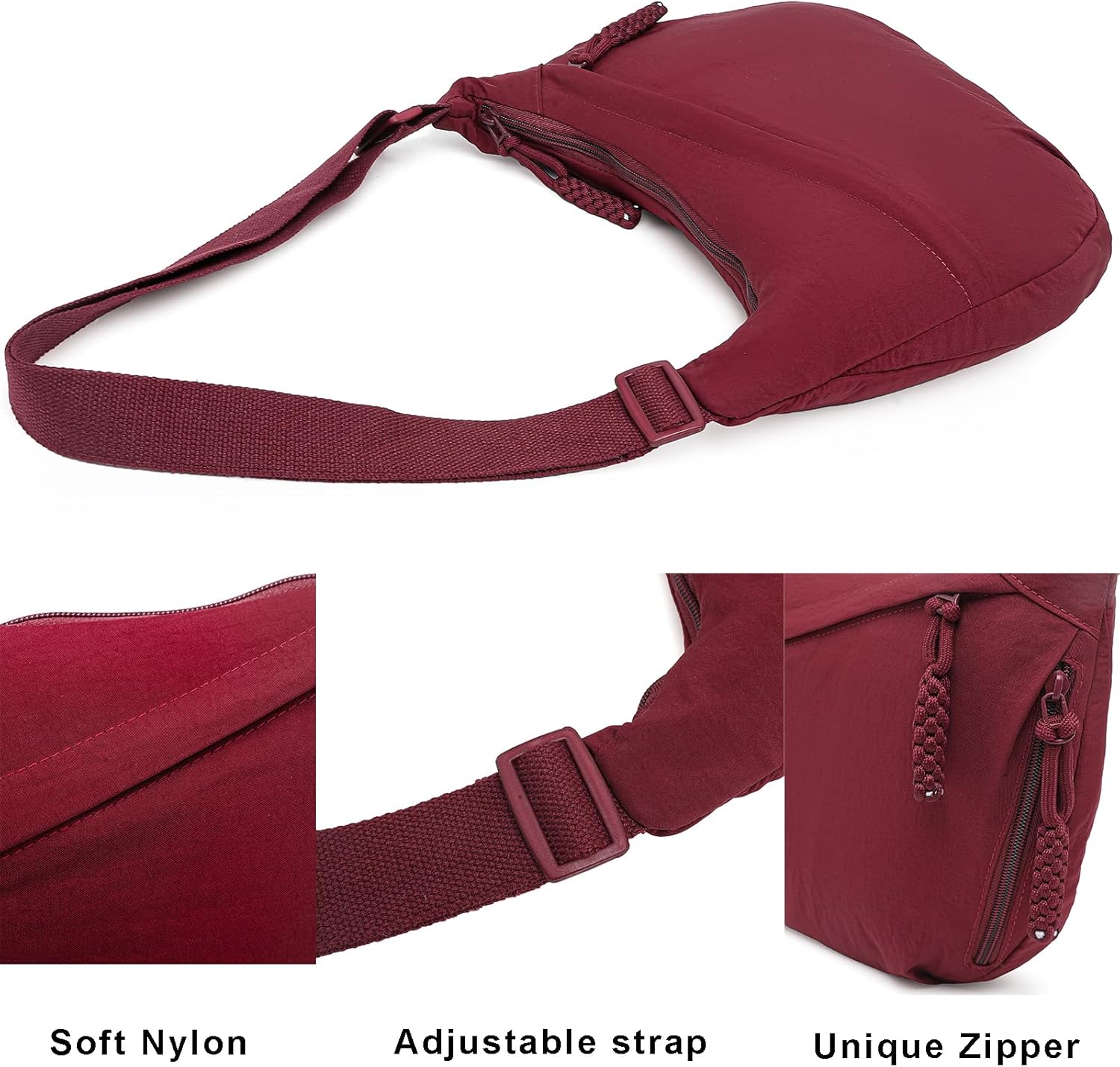 Crescent Bag for Women Men Nylon Crossbody Bags Multi-Pocket Sling Bag Roomy Hobo Bags Moon Bag Slouchy Dumpling Bag - Image 4