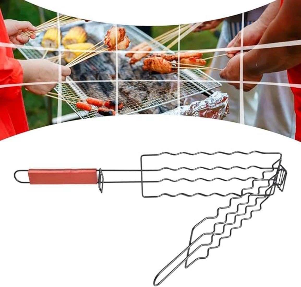Hotdog Bbq Basket, Stainless Steel Hotdog Roller Grill With Wood Handle Sausage Roller Rack Hot Dog Roller Basket for Kitchen, Party and Campfires Cooking - Image 4