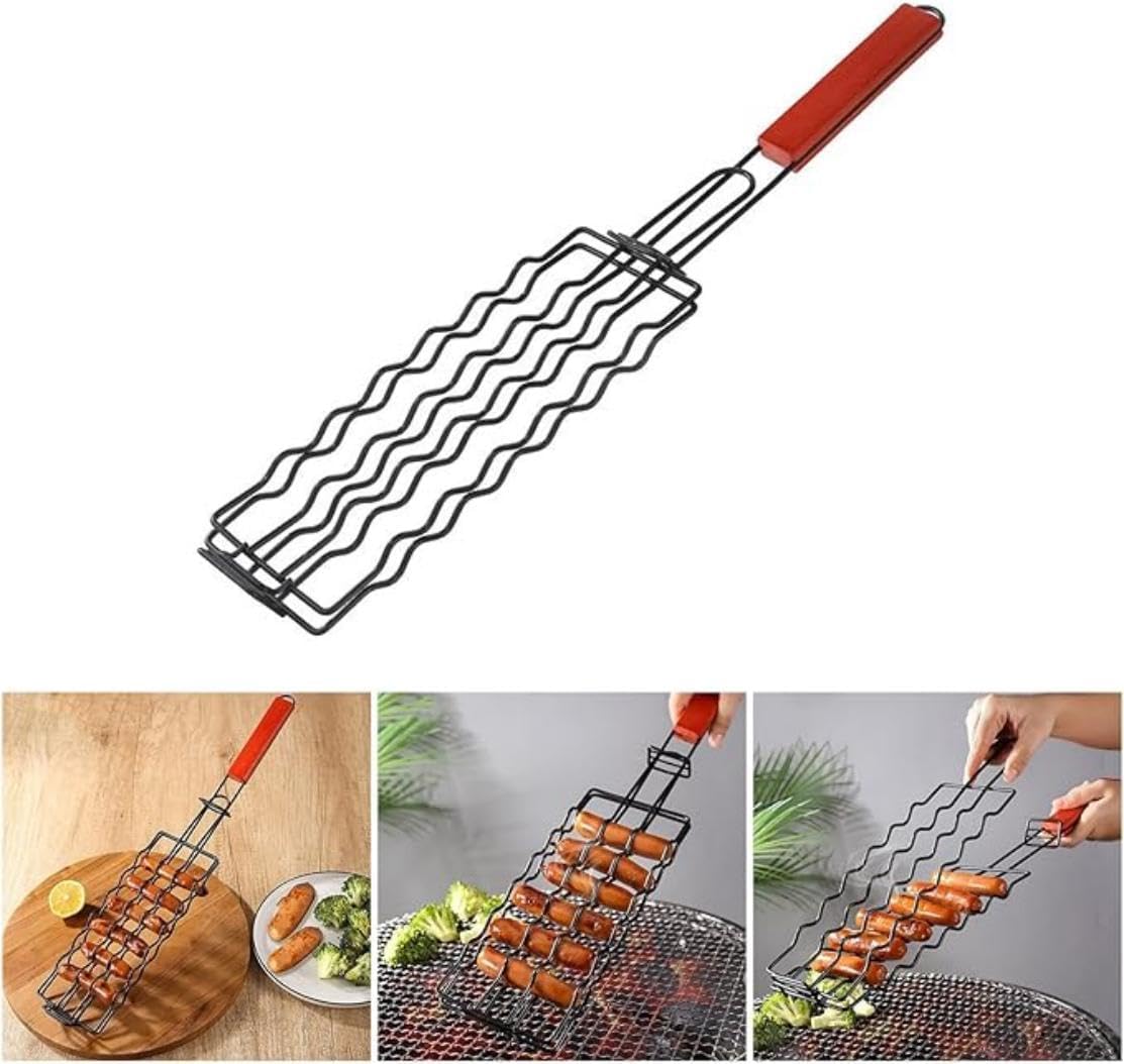 Hotdog Bbq Basket, Stainless Steel Hotdog Roller Grill With Wood Handle Sausage Roller Rack Hot Dog Roller Basket for Kitchen, Party and Campfires Cooking - Image 5