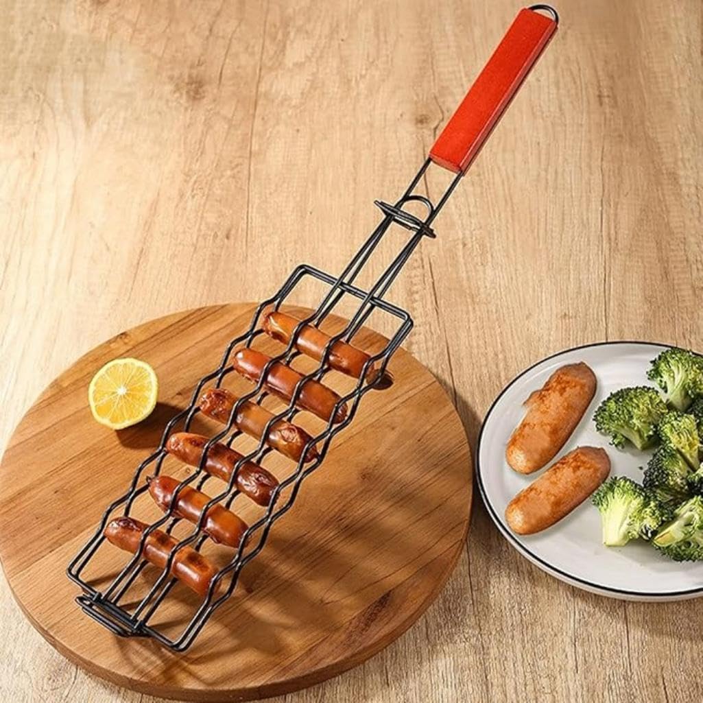 Hotdog Bbq Basket, Stainless Steel Hotdog Roller Grill With Wood Handle Sausage Roller Rack Hot Dog Roller Basket for Kitchen, Party and Campfires Cooking - Image 6