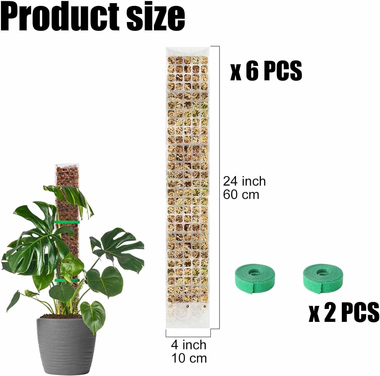 6 Pcs 24 Inch Plastic Moss Pole for Plants Monstera, Stackable for Indoor Work with Sphagnum Support Structure to Help Plants Grow Upwar - Image 2