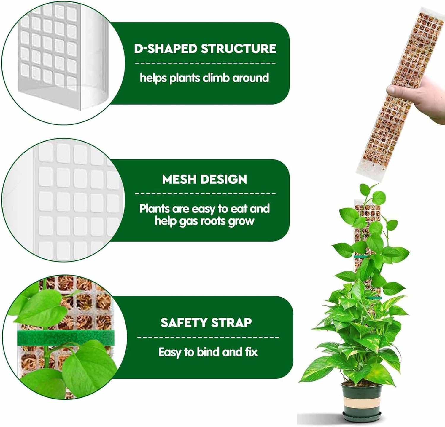 6 Pcs 24 Inch Plastic Moss Pole for Plants Monstera, Stackable for Indoor Work with Sphagnum Support Structure to Help Plants Grow Upwar - Image 3