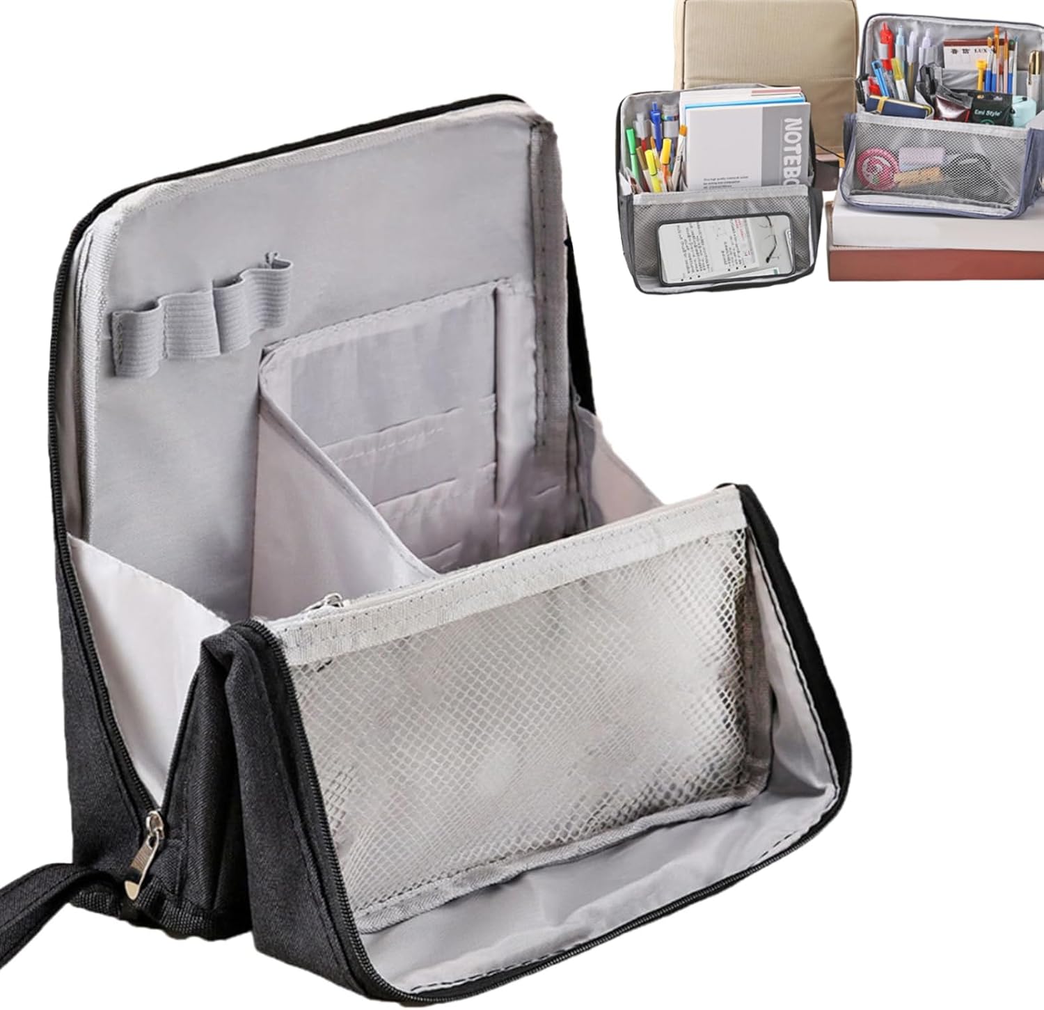 Multi-Purpose Large Capacity Oxford Cloth Standing Makeup Bag – Portable Lightweight Canvas Organizer with Multiple Compartments, Upright Design for Cosmetics & Stationery Storage (Black) - Image 1