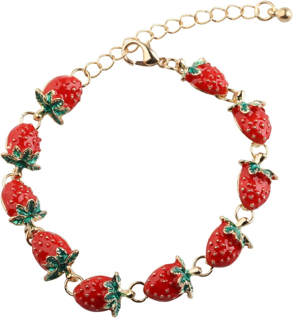 Strawberry Bracelet Fruit Strawberry Lover Gifts Strawberry Pendent Jewelry Strawberry Charm Bracelet - Image 1