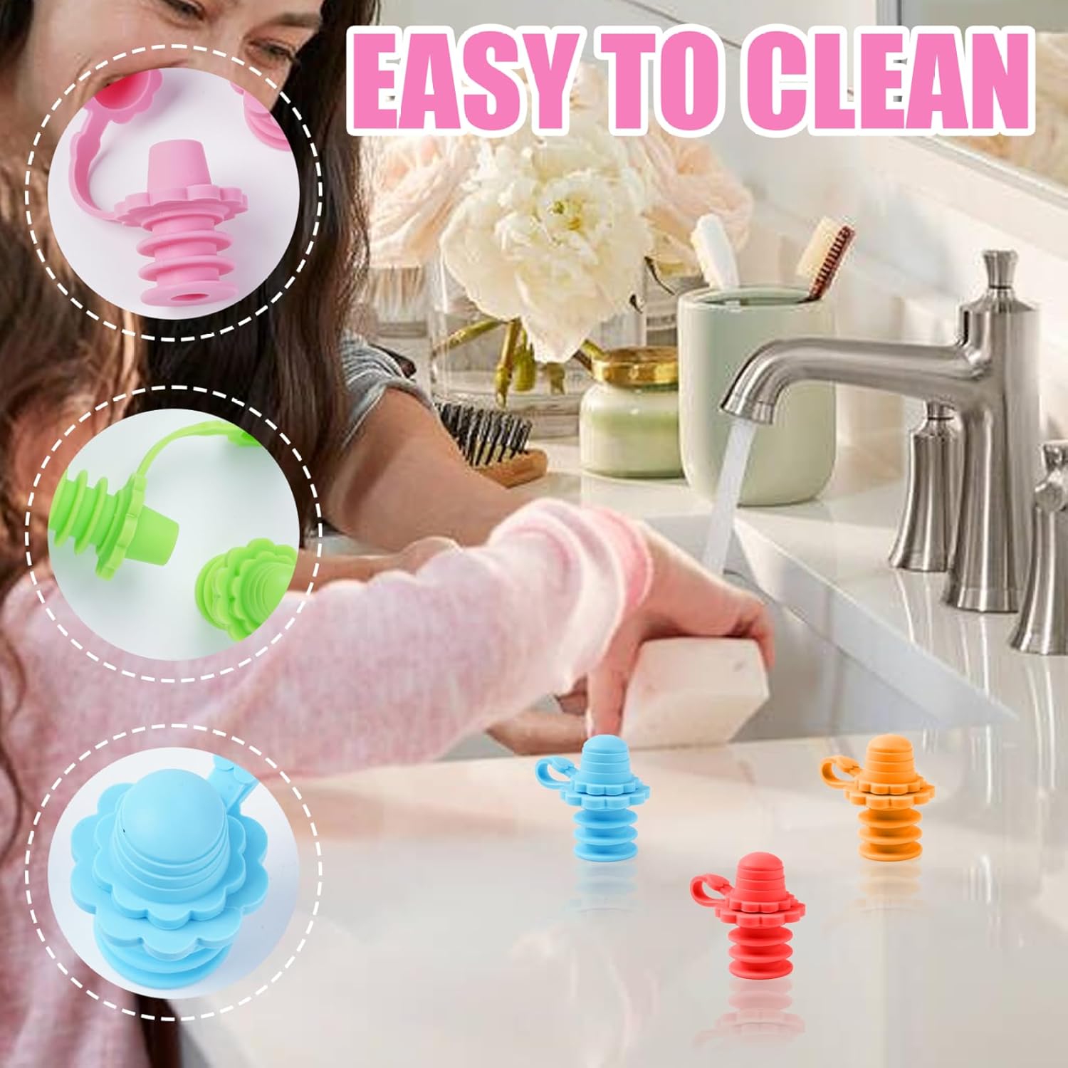 5 Pcs Silicone Bottle Spout Spill Proof Water Bottle Sippy Top Food-Grade Silicone Water Cap Portable Topper for Toddlers Kids and Adults Protects Kids Mouth... - Image 4