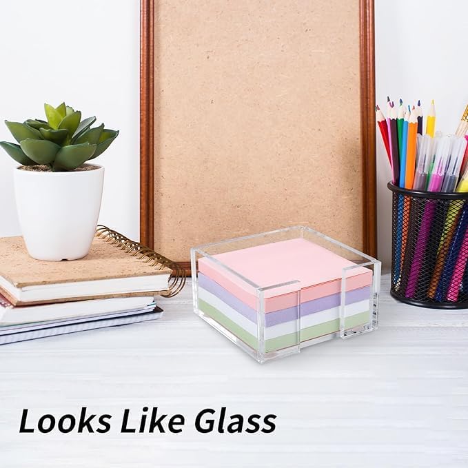 1pcs  3x3 Inch Acrylic Sticky Note Holder - Clear Desktop Organizer for Post-it Notes, Perfect for Office, Home & Classroom, Transparent Memo Pad Dispenser with Crystal Design - Image 4