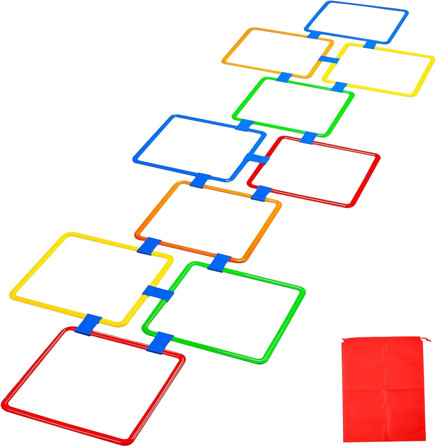 Hopscotch Rings Game, 10Pcs Square Hopscotch Rings 15 Inch Multi-Colored Obstacle Course Fun Play Kids Outdoor Play Equipment Squares, Rug - Image 1