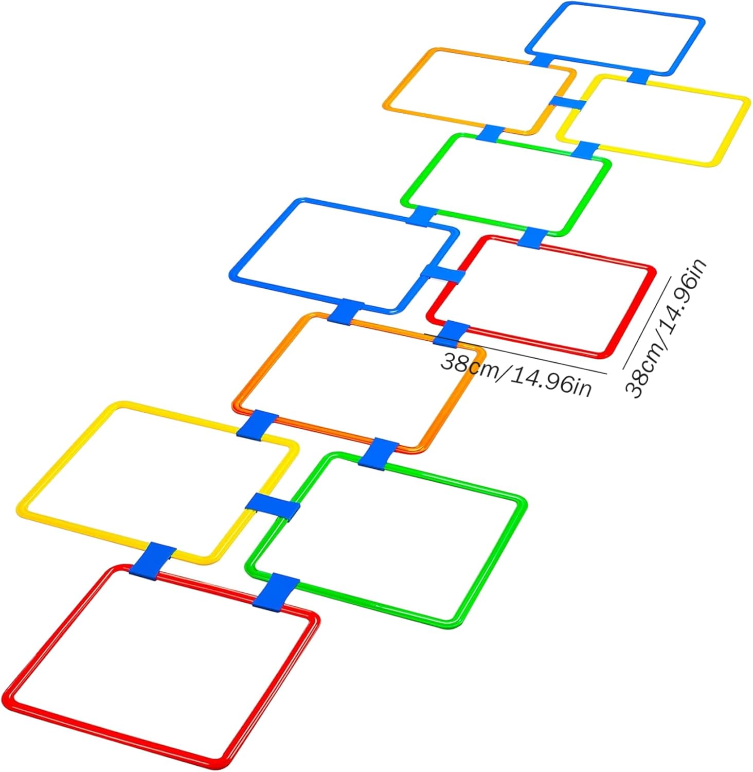 Hopscotch Rings Game, 10Pcs Square Hopscotch Rings 15 Inch Multi-Colored Obstacle Course Fun Play Kids Outdoor Play Equipment Squares, Rug - Image 3