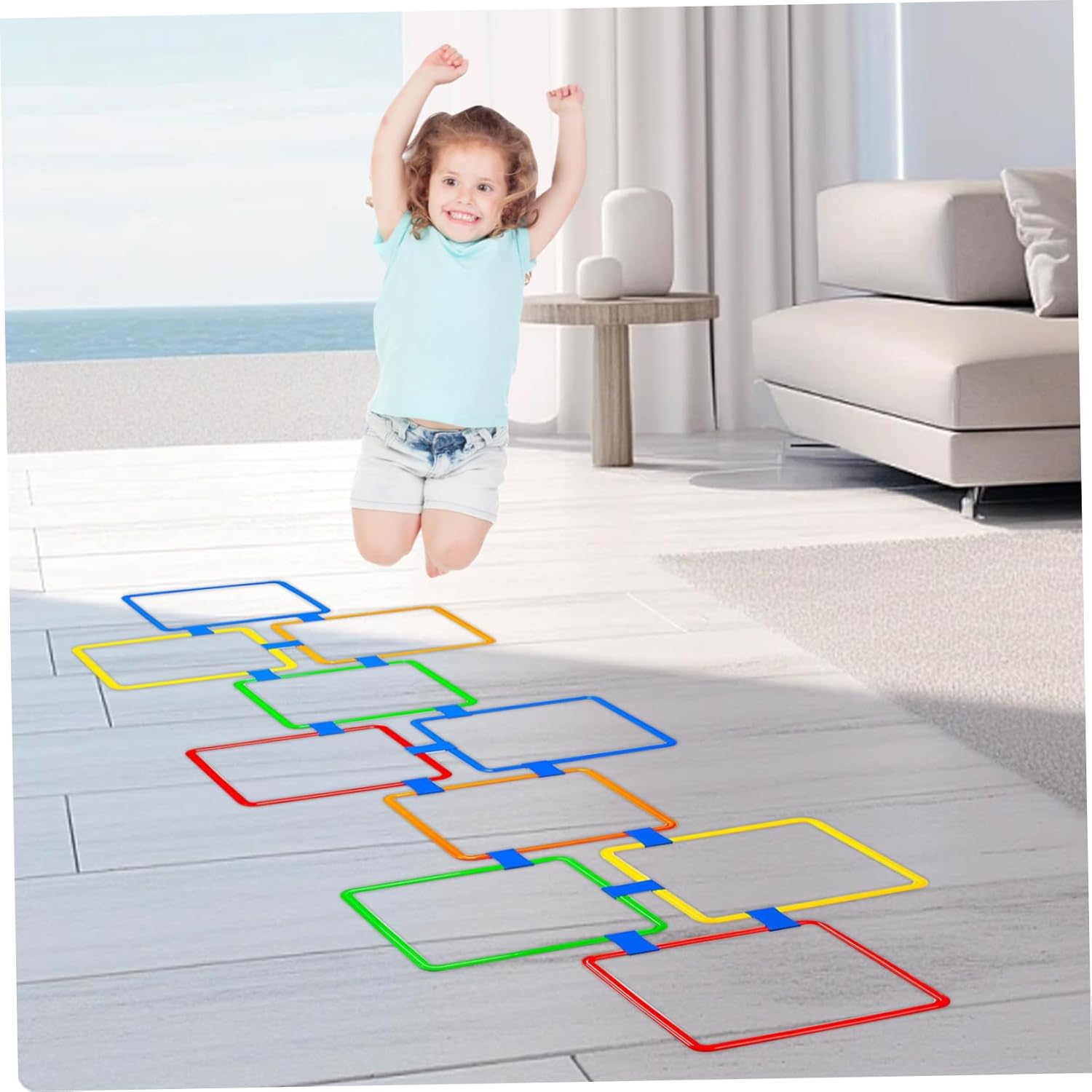 Hopscotch Rings Game, 10Pcs Square Hopscotch Rings 15 Inch Multi-Colored Obstacle Course Fun Play Kids Outdoor Play Equipment Squares, Rug - Image 6