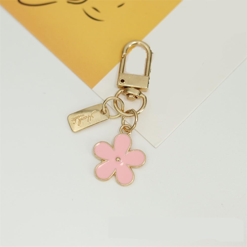 Flower Keychain Set for Women, 3-Piece Chrysanthemum Charm with Metal Sheet, Pink Black White - Image 2
