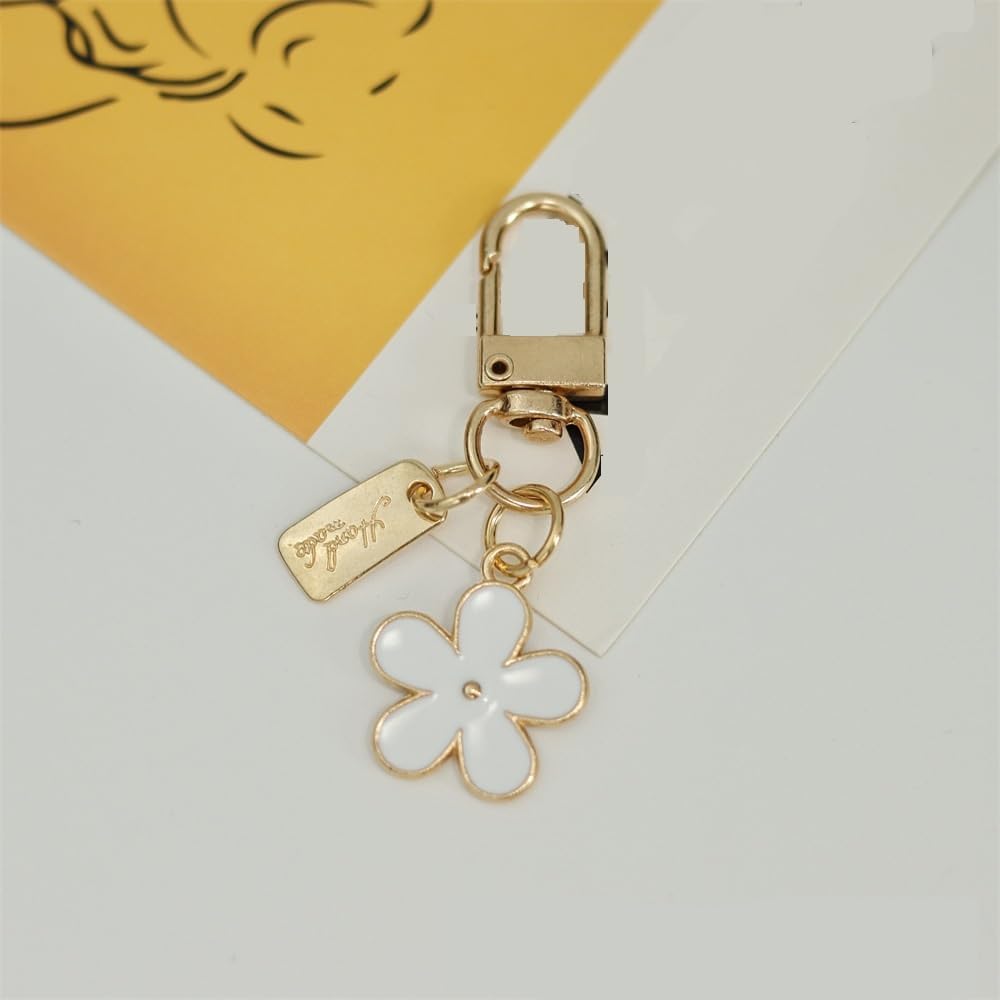 Flower Keychain Set for Women, 3-Piece Chrysanthemum Charm with Metal Sheet, Pink Black White - Image 3