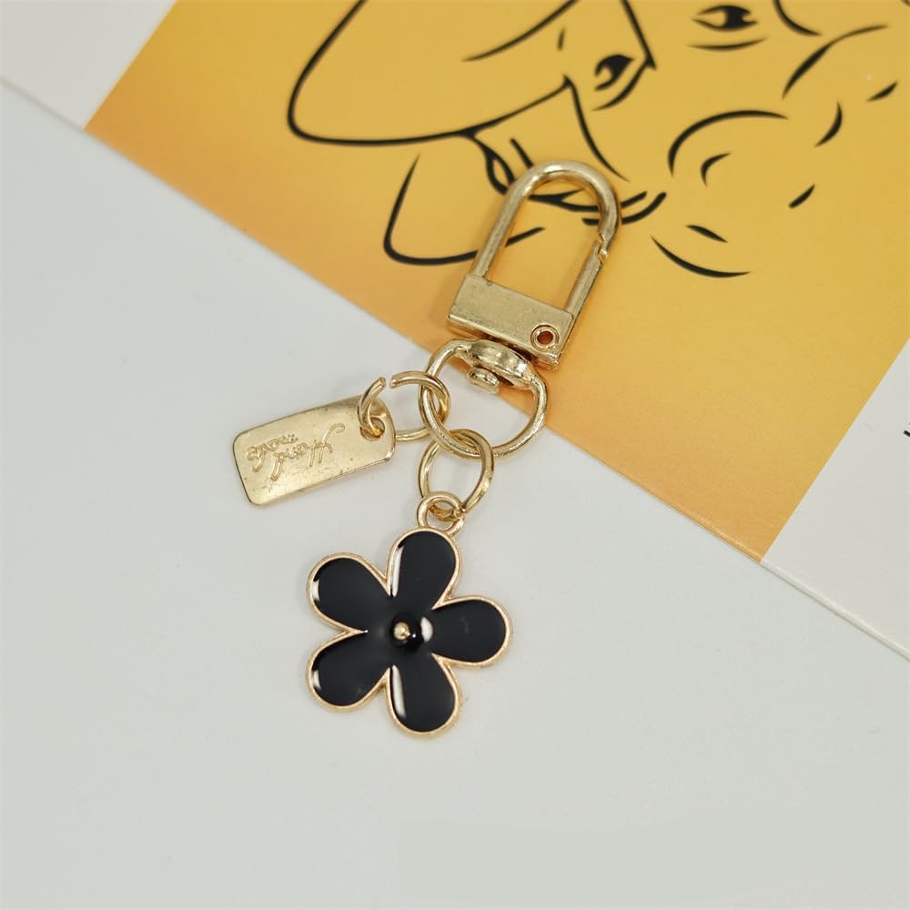 Flower Keychain Set for Women, 3-Piece Chrysanthemum Charm with Metal Sheet, Pink Black White - Image 4