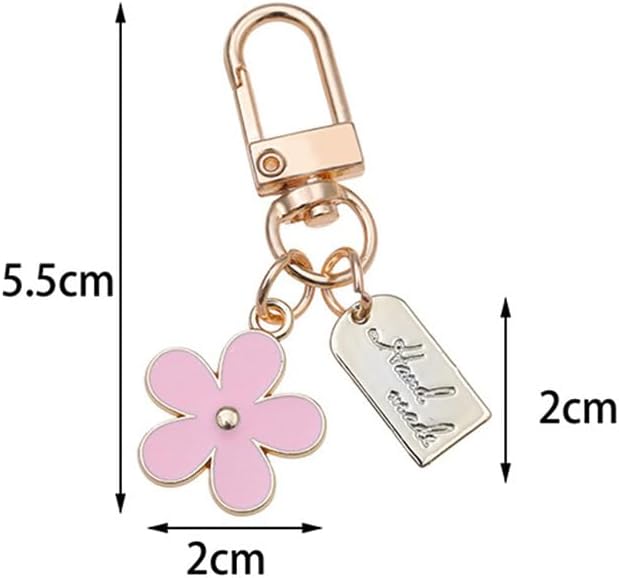 Flower Keychain Set for Women, 3-Piece Chrysanthemum Charm with Metal Sheet, Pink Black White - Image 5