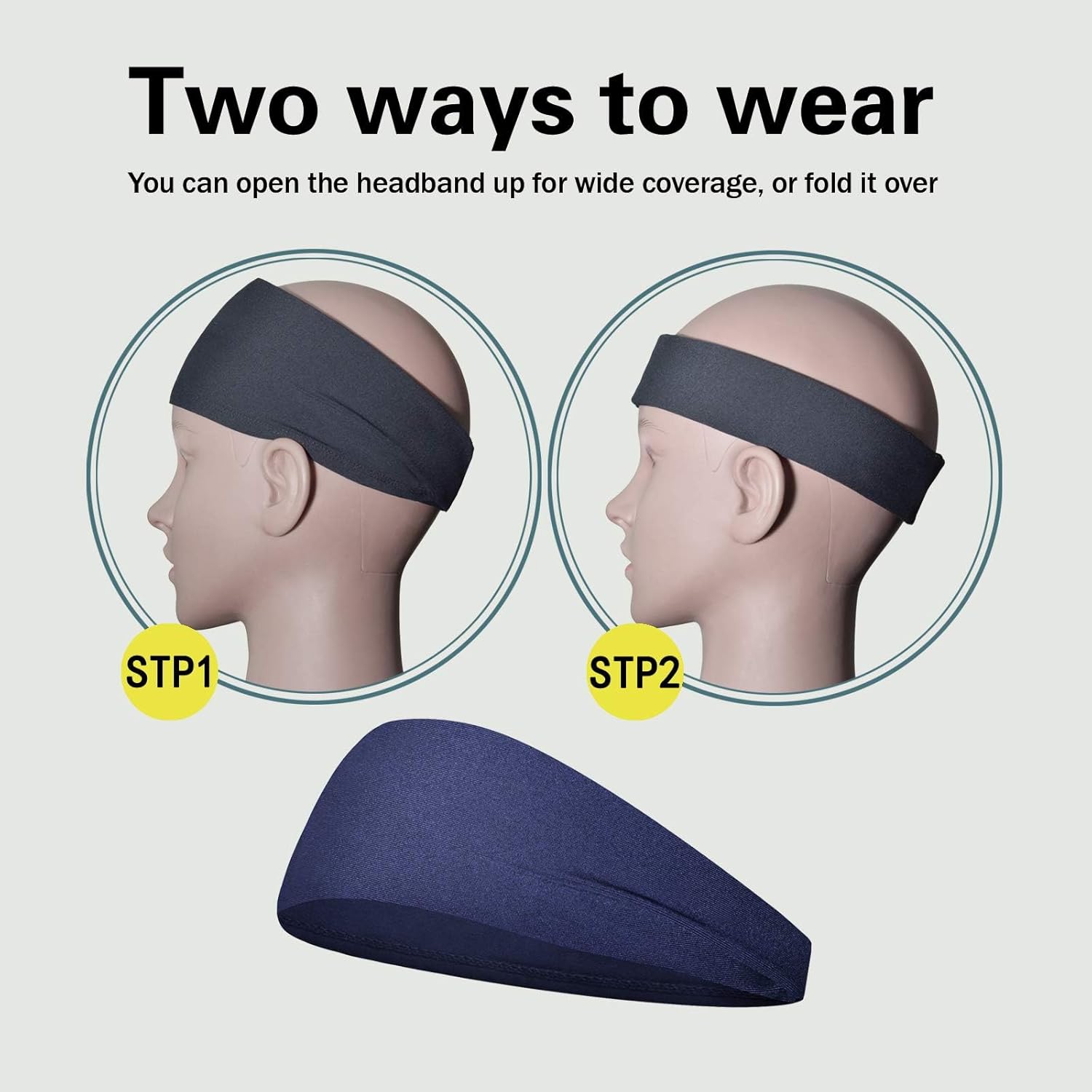 Sports Headbands for Men and Women, Moisture Wicking Sweatbands, 5-Pack, for Running, Cycling, Football, Yoga - Image 3