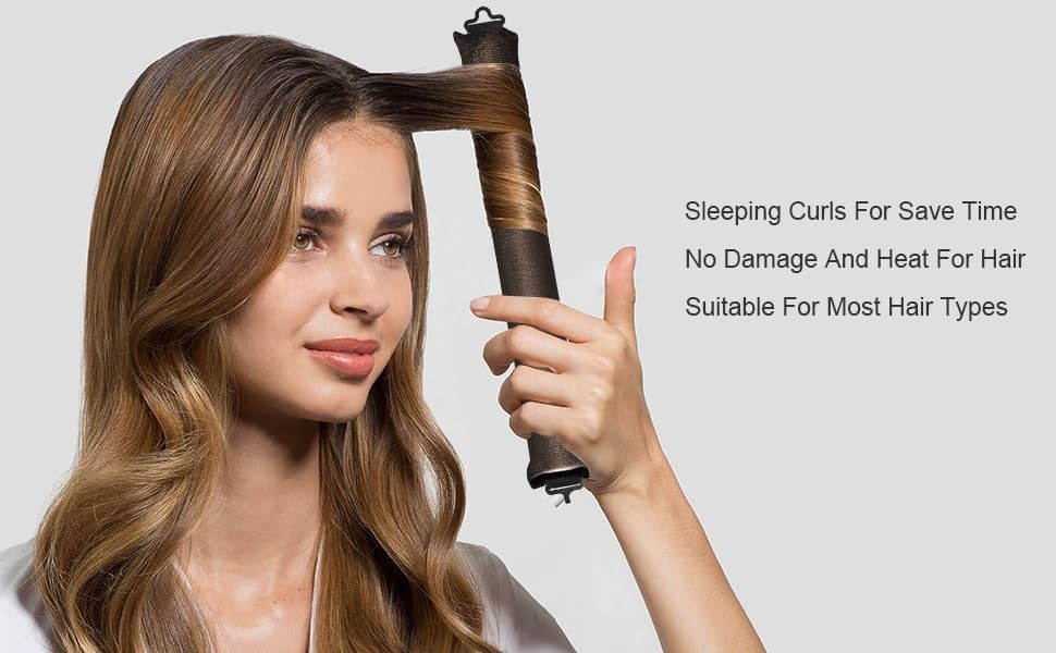 Heatless Hair Curler Set, Satin Overnight Curling Rods, 4-Piece Styling Kit with Hook, Brown - Image 5