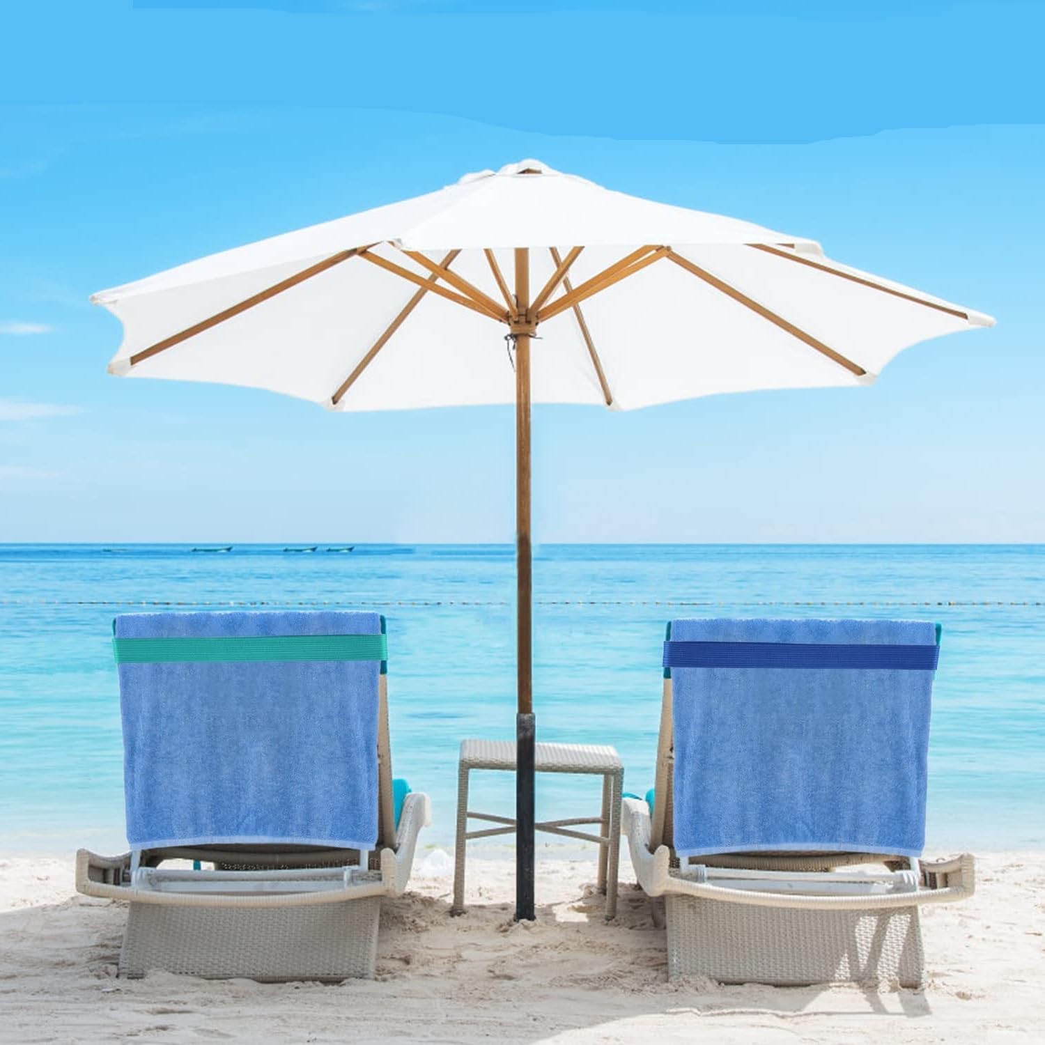 Beach Towel Bands, 38-91 cm Silicone Clips for Pool and Cruise Chairs, Blue and Turquoise, Pack of 4 - Image 2