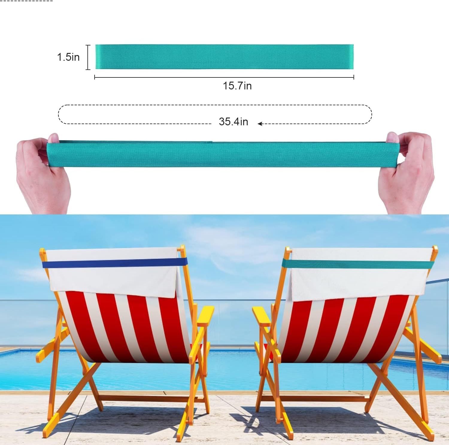 Beach Towel Bands, 38-91 cm Silicone Clips for Pool and Cruise Chairs, Blue and Turquoise, Pack of 4 - Image 3