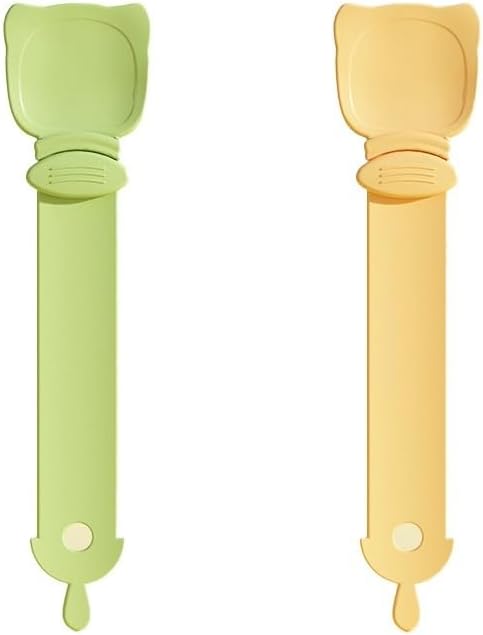 Cat Food Dispensing Spoons, 2-in-1 Design with Cat Head Shape, Orange/Green, Set of 2 - Image 1