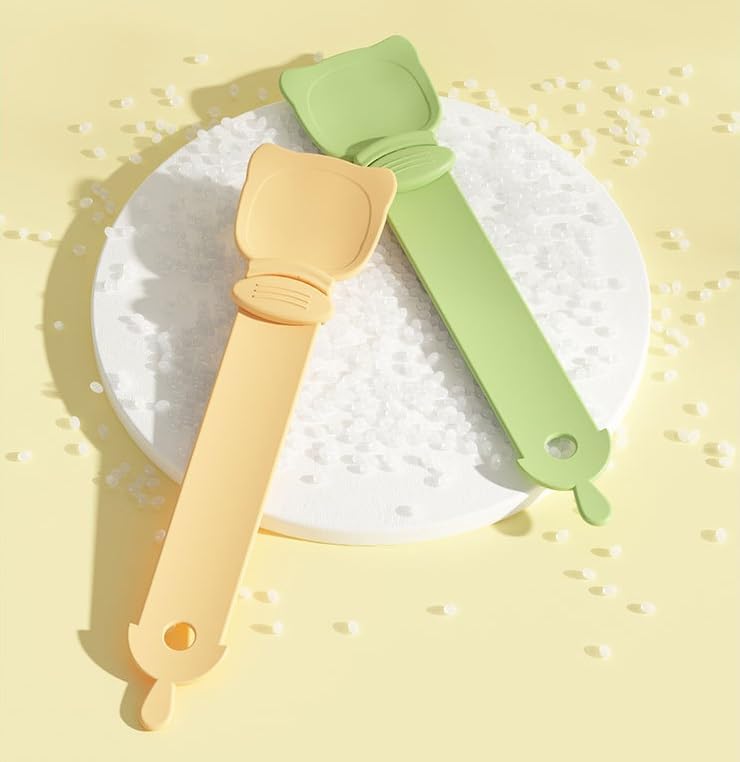 Cat Food Dispensing Spoons, 2-in-1 Design with Cat Head Shape, Orange/Green, Set of 2 - Image 2