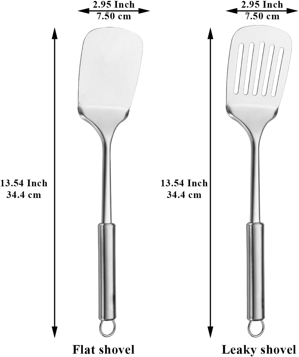 Stainless Steel Spatulas Set,  Silver Slotted Turner, Solid Turner, Heavy Duty Sturdy Kitchen Spatula High Heat Resistant, Ideal Cookware for Fish,Eggs,Pancakes, Dishwasher Safe, Easy to Clean - Image 2