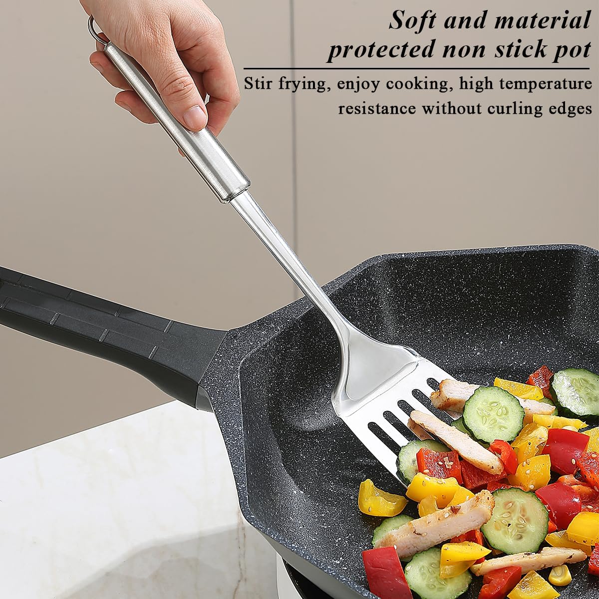 Stainless Steel Spatulas Set,  Silver Slotted Turner, Solid Turner, Heavy Duty Sturdy Kitchen Spatula High Heat Resistant, Ideal Cookware for Fish,Eggs,Pancakes, Dishwasher Safe, Easy to Clean - Image 4