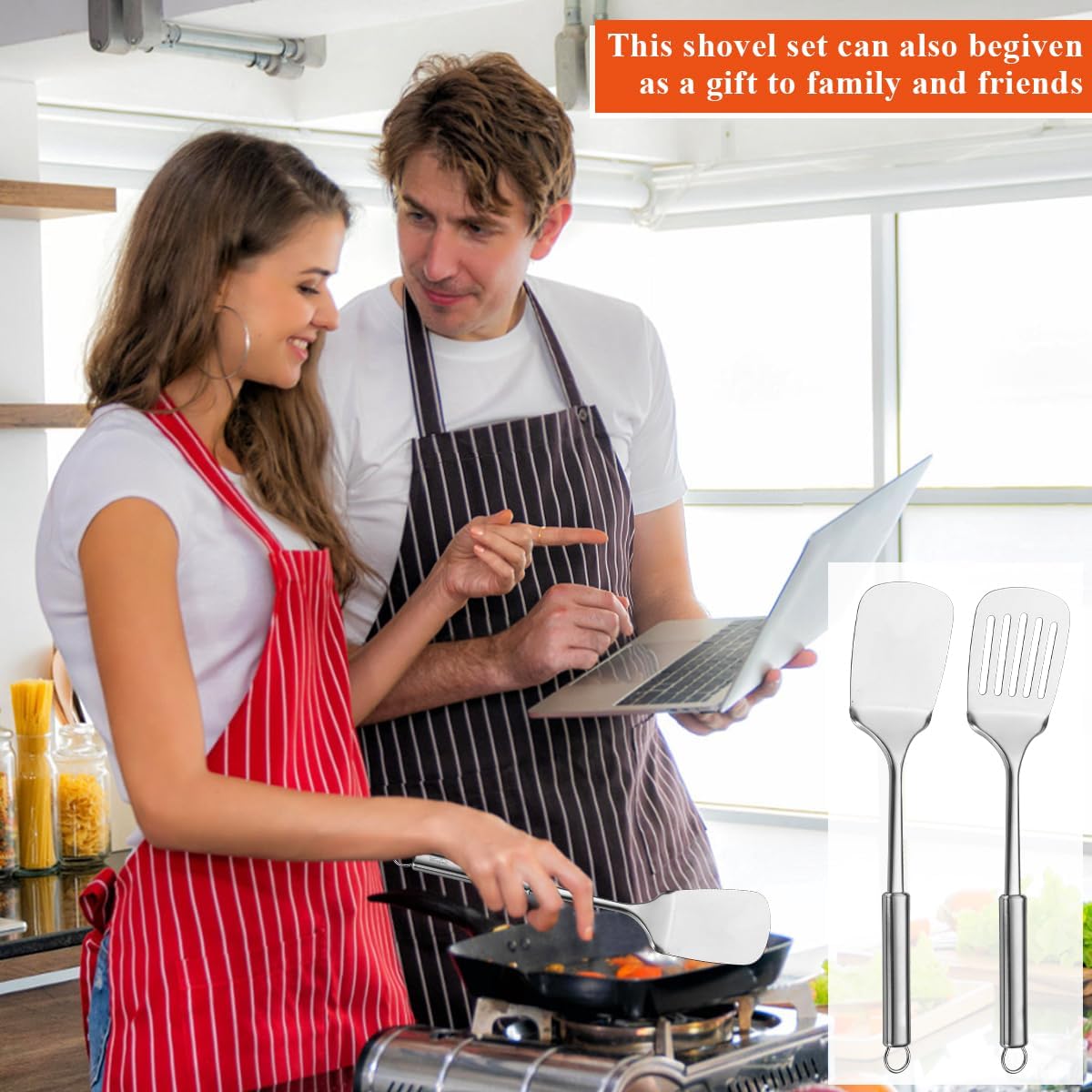 Stainless Steel Spatulas Set,  Silver Slotted Turner, Solid Turner, Heavy Duty Sturdy Kitchen Spatula High Heat Resistant, Ideal Cookware for Fish,Eggs,Pancakes, Dishwasher Safe, Easy to Clean - Image 7