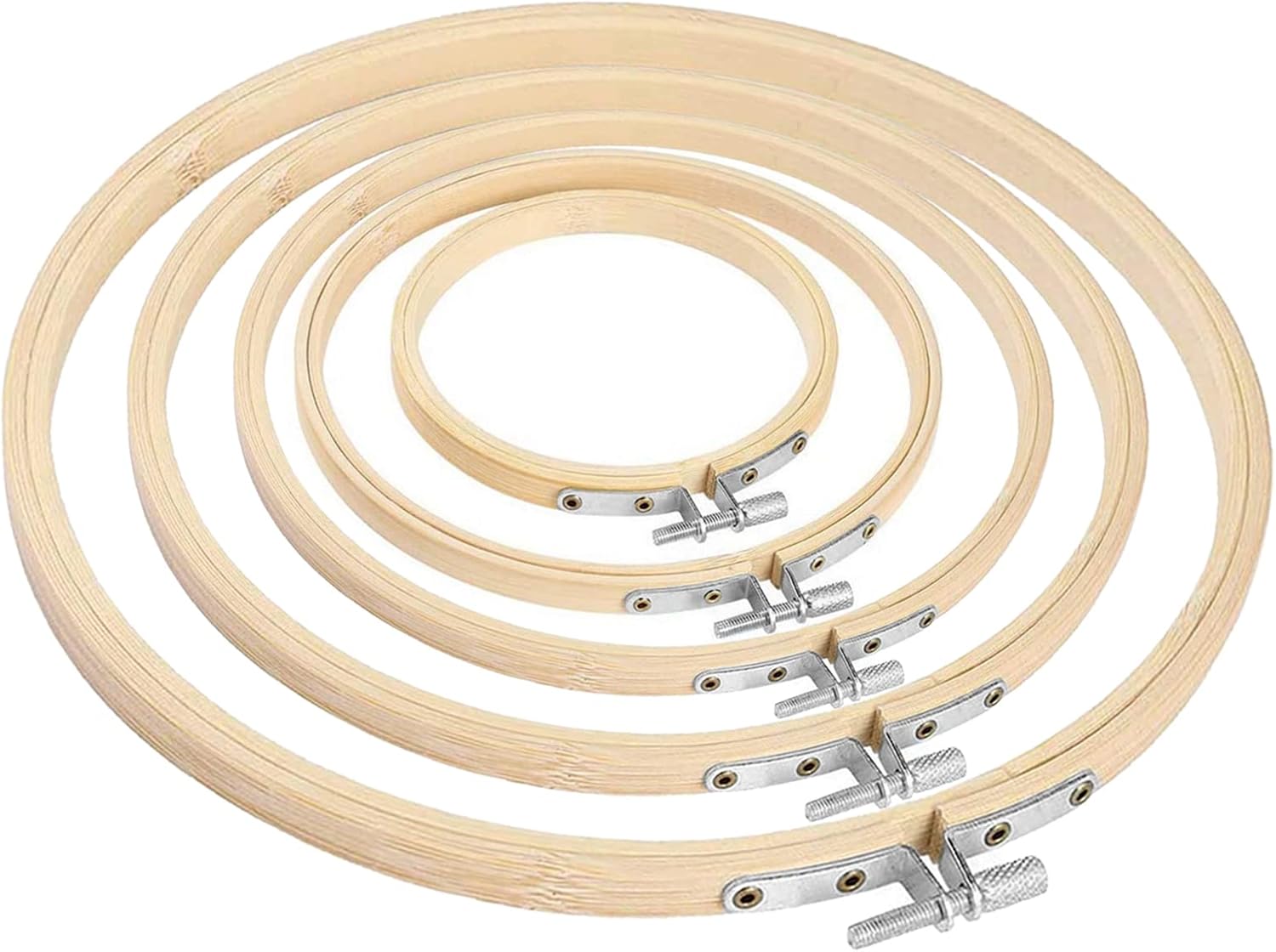 5 PCS Embroidery Hoops Round Bamboo Embroidery Hoop Circle Embroidery Frame Wood Hoop Cross Stitch Hoop Adjustable Sewing Rings Hoop for Embroidery Cross Stitching Crafts（4-8inch） - Image 1