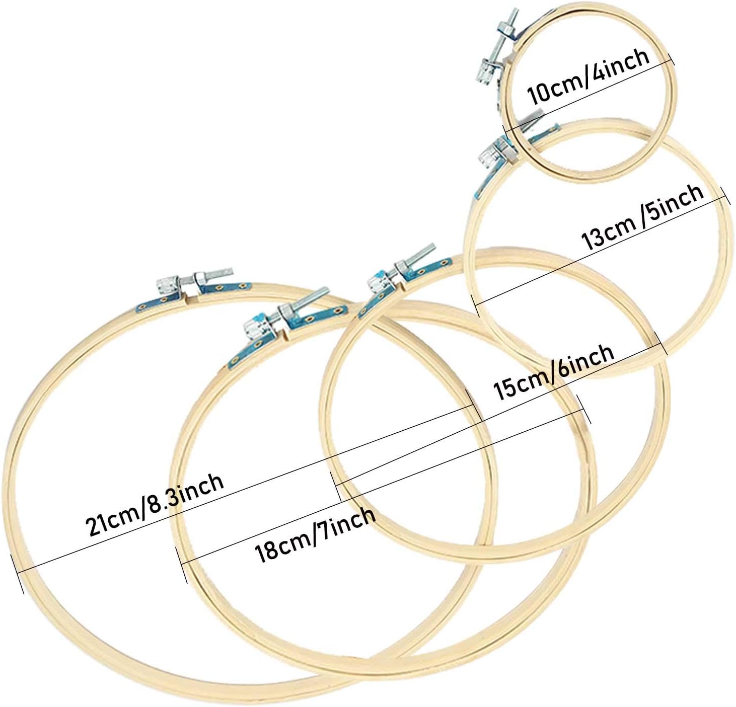 5 PCS Embroidery Hoops Round Bamboo Embroidery Hoop Circle Embroidery Frame Wood Hoop Cross Stitch Hoop Adjustable Sewing Rings Hoop for Embroidery Cross Stitching Crafts（4-8inch） - Image 2